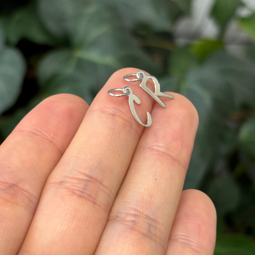 10K White Gold Initial Letter Charm Pendant