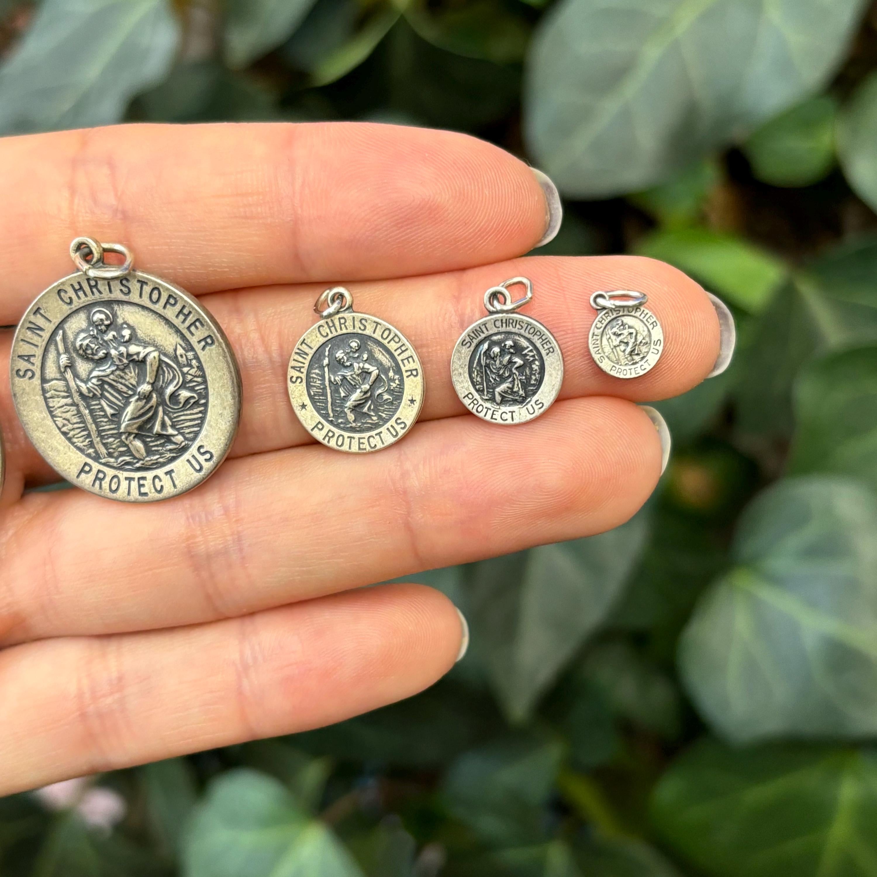 Sterling Silver St Christopher Round Antiqued Charm Pendant Choose Your Size