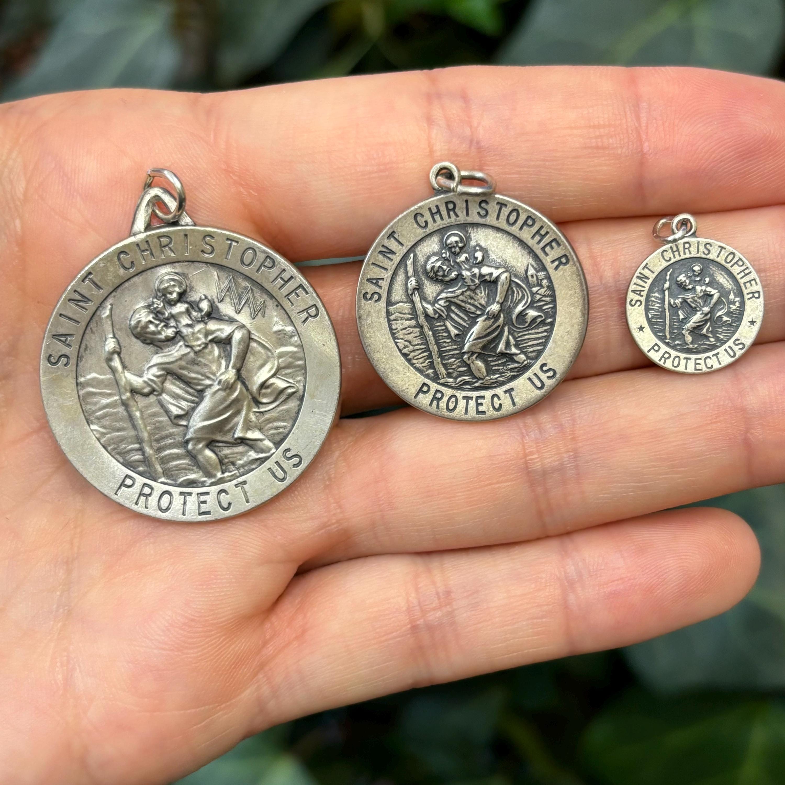 Sterling Silver St Christopher Round Antiqued Charm Pendant Choose Your Size