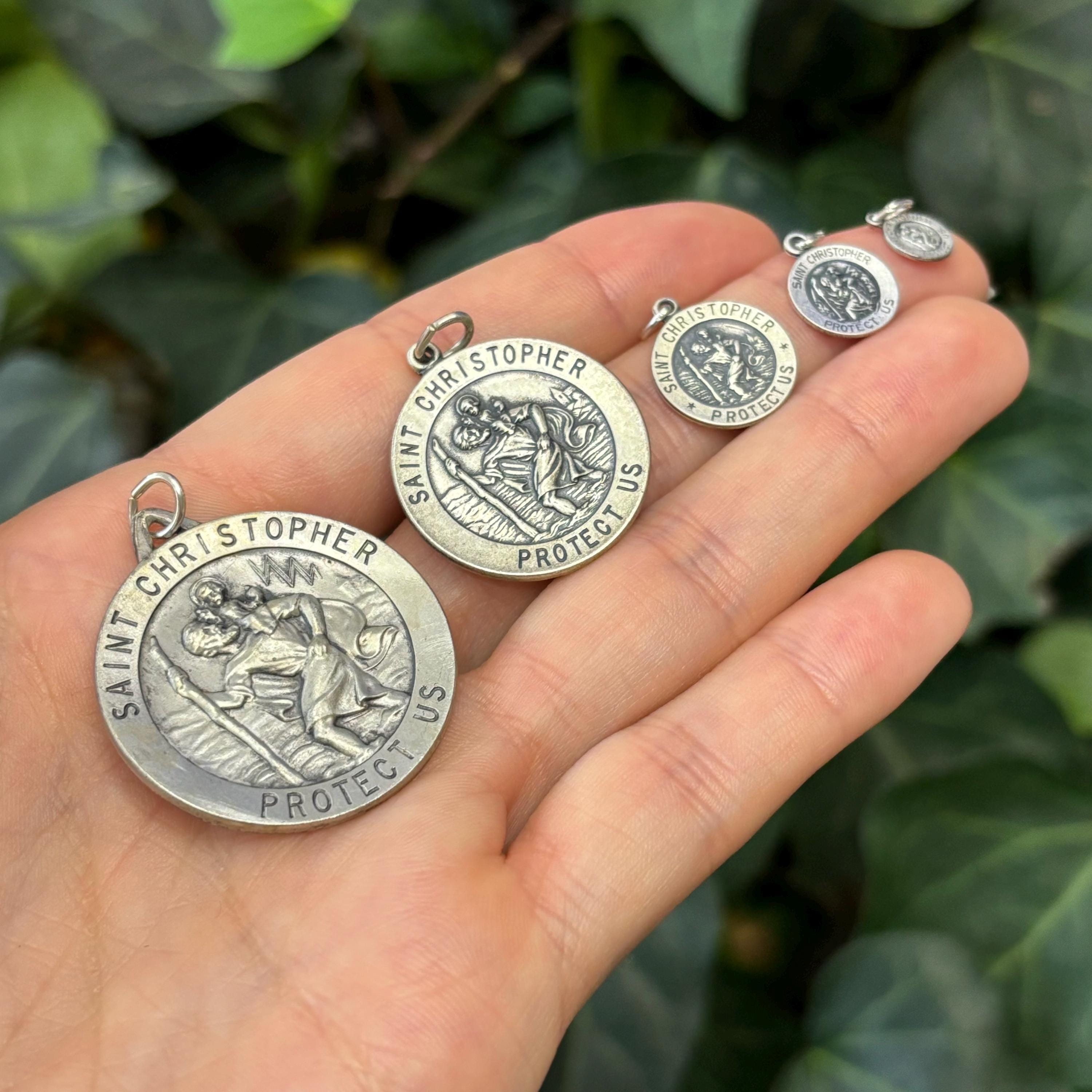 Sterling Silver St Christopher Round Antiqued Charm Pendant Choose Your Size