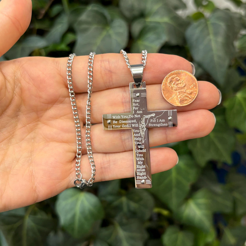 Stainless Steel Isaiah 41:10 Cross Pendant Necklace