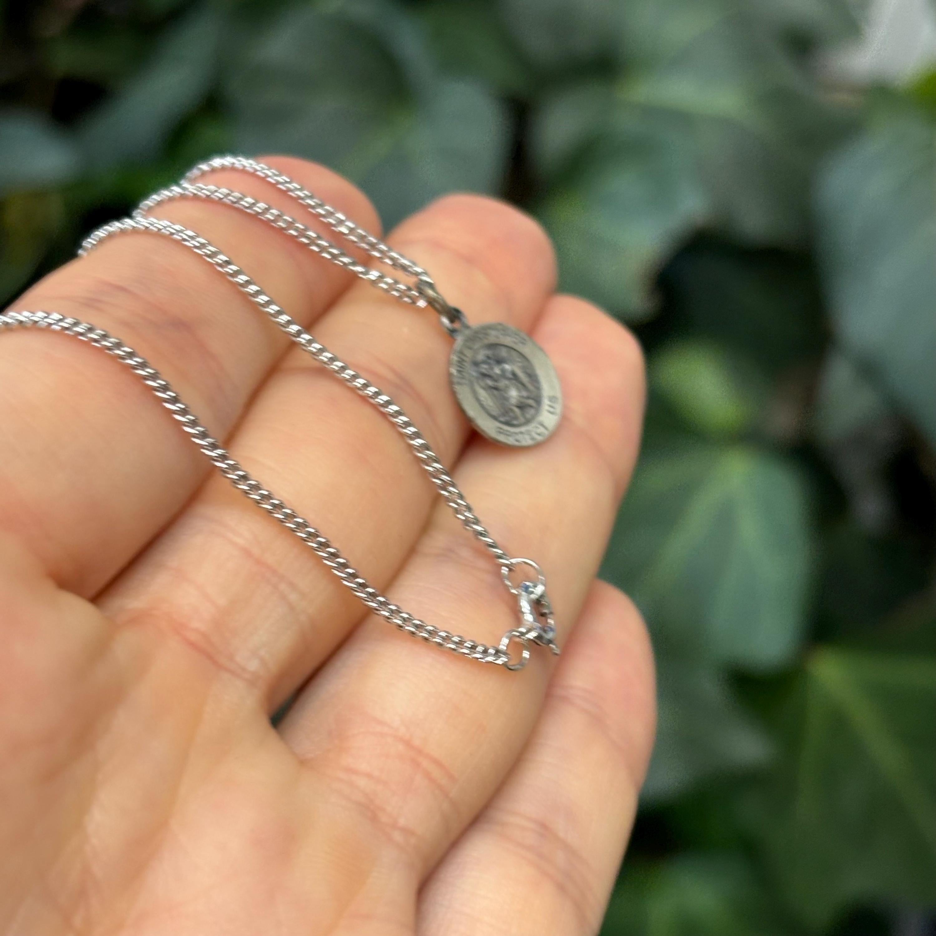 Sterling Silver St Christopher Round Medal Pendant Necklace 12mm