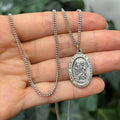 Sterling Silver St Christopher Oval Medal Pendant Necklace 26mm x 16mm