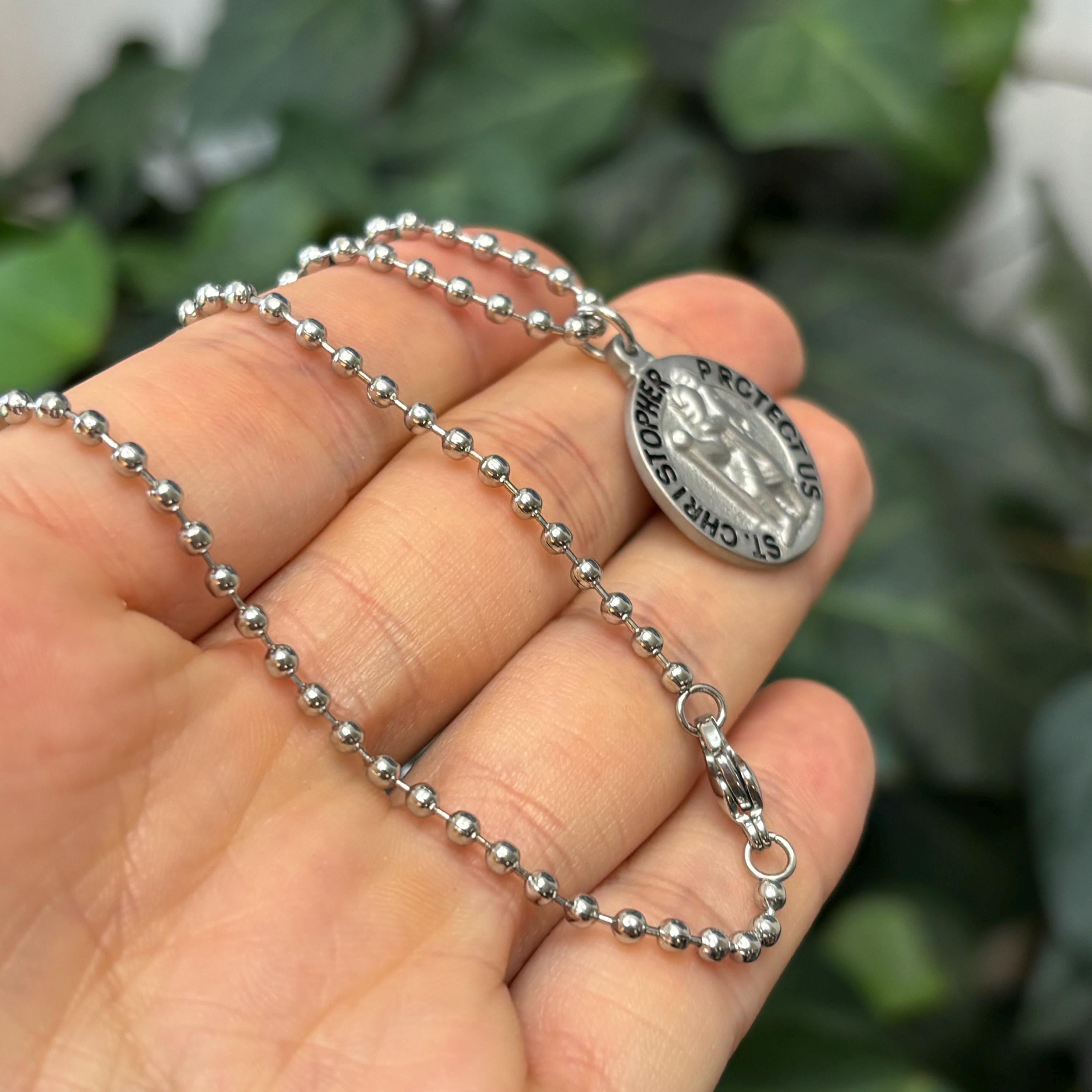 Stainless Steel St Christopher Round Medal Pendant Necklace 20mm