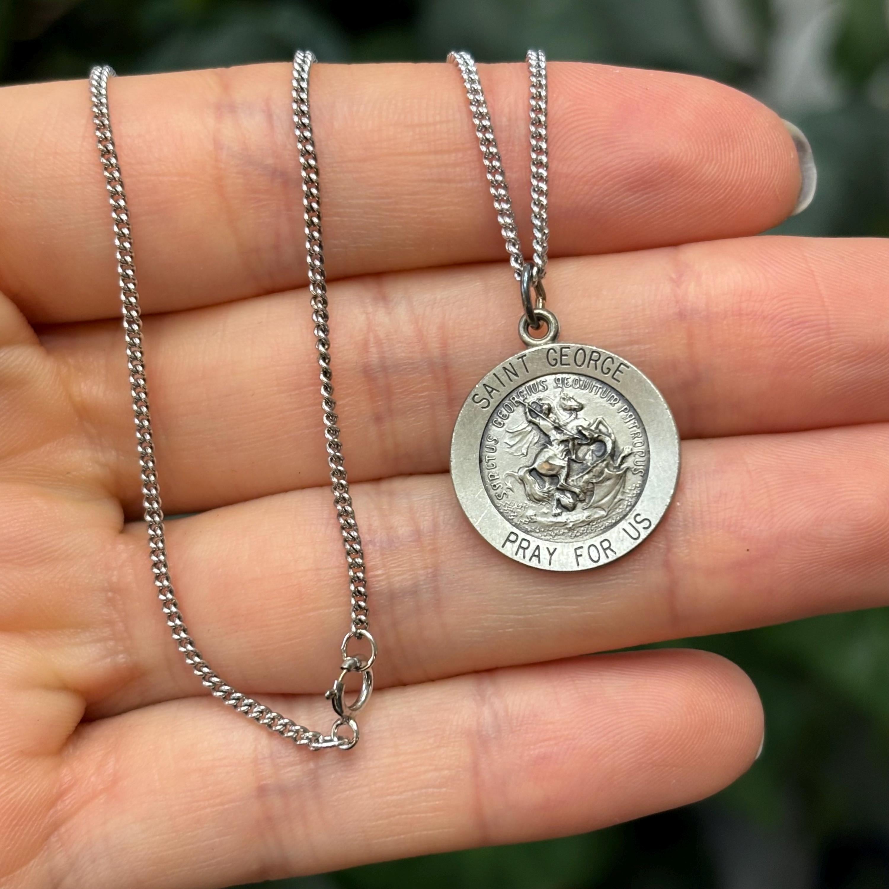 Sterling Silver St Lazarus Round Medal Pendant Necklace 18mm