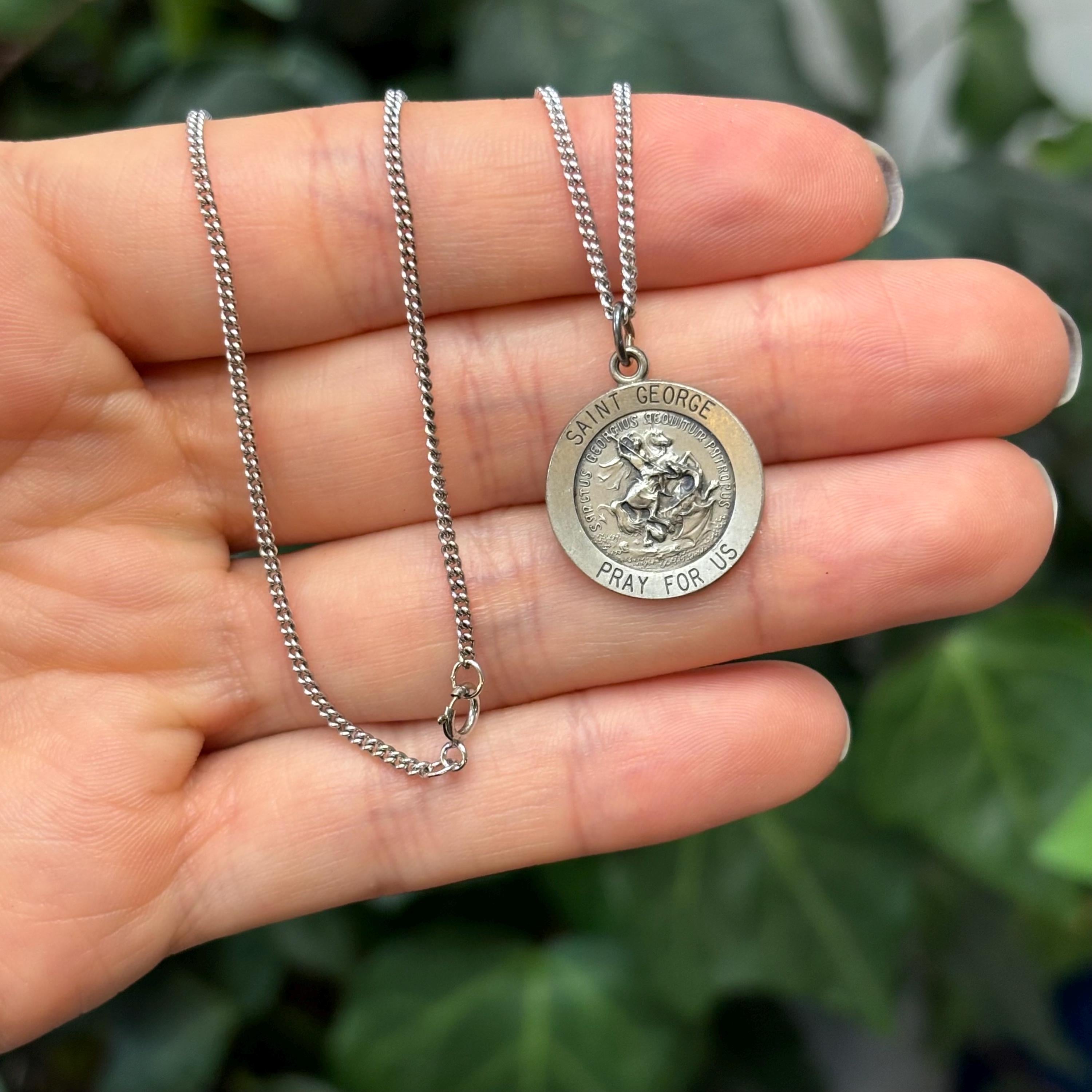 Sterling Silver St Lazarus Round Medal Pendant Necklace 18mm