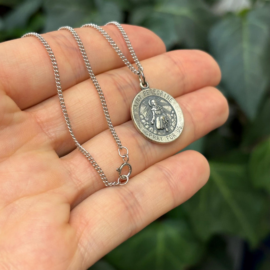 Sterling Silver St Peregrine Round Medal Pendant Necklace 18mm