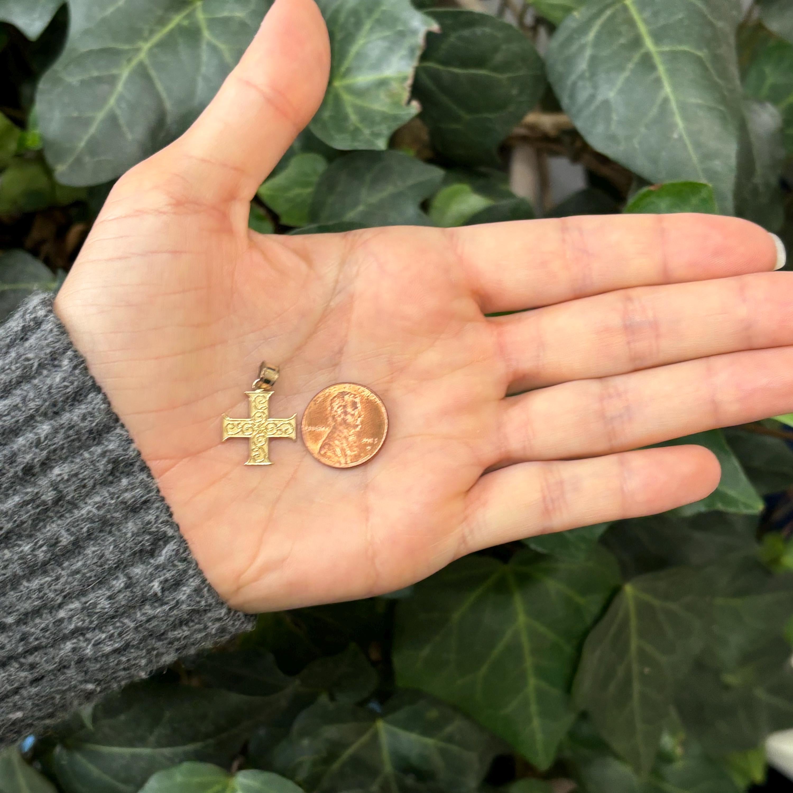 14k Gold Greek Swirl Cross Charm Pendant