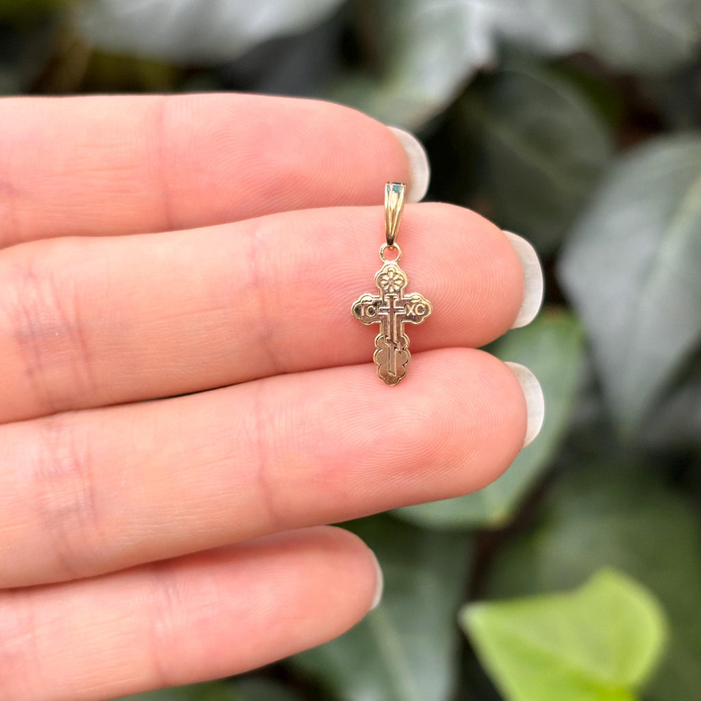 14k Gold Eastern Orthodox Cross Charm Pendant