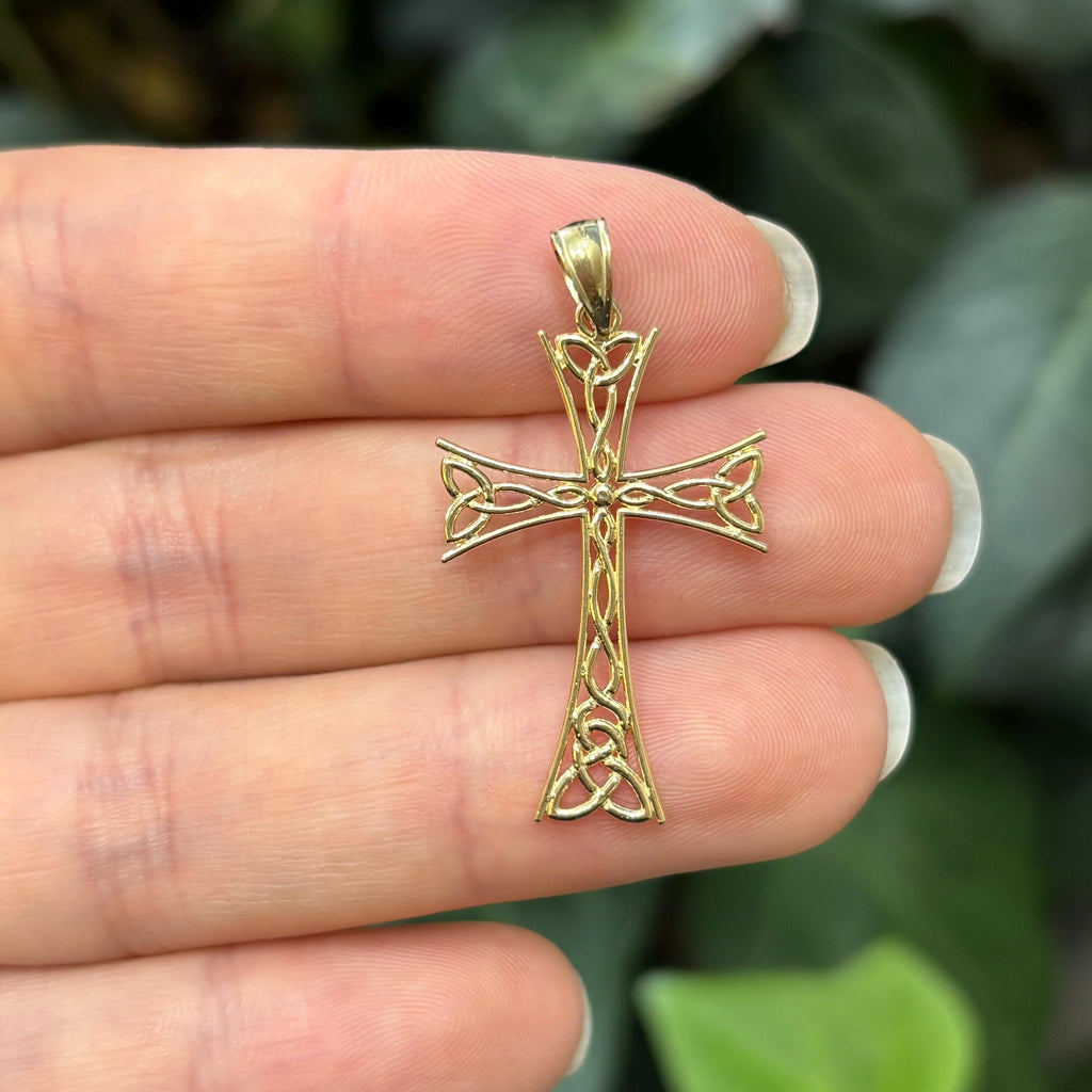 14k Gold Celtic Trinity Weave Cross Pendant