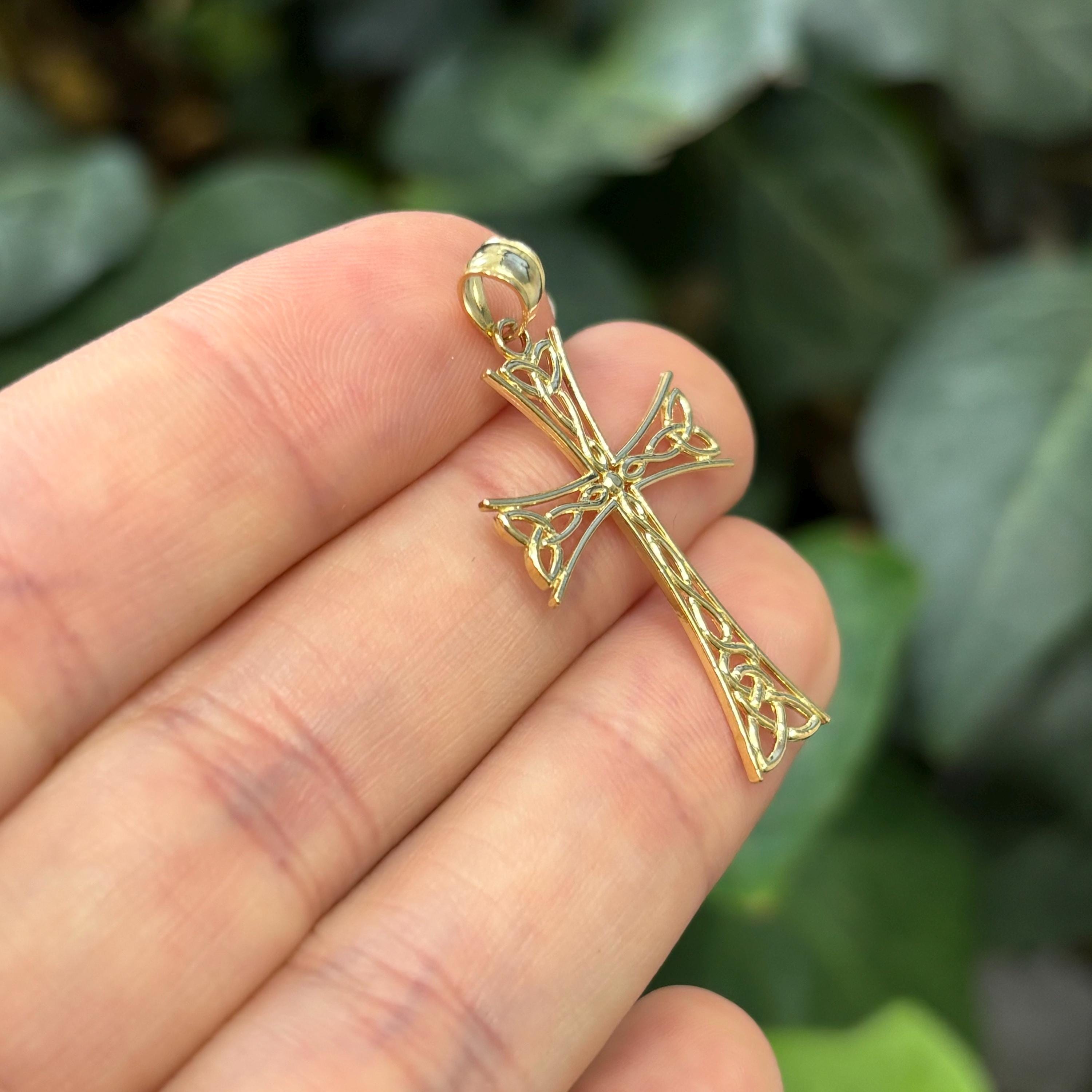14k Gold Celtic Trinity Weave Cross Pendant