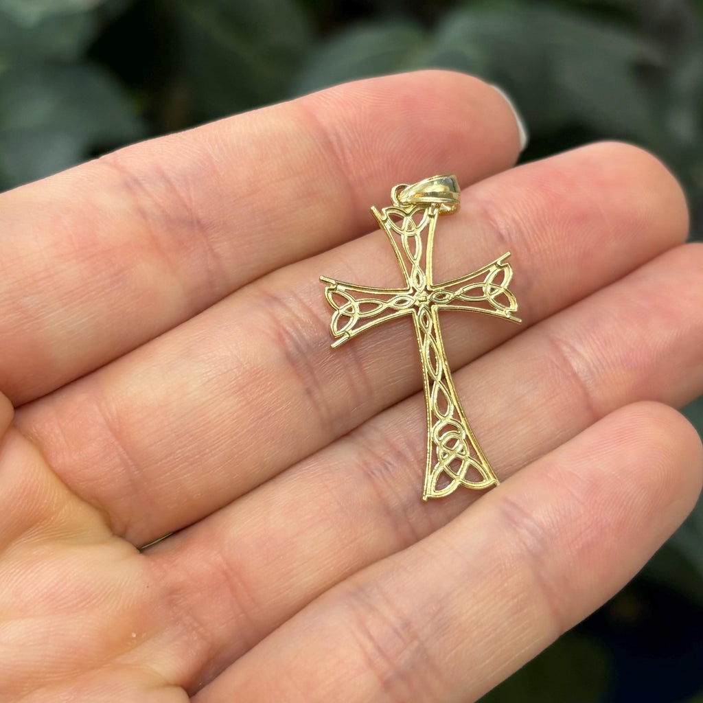 14k Gold Celtic Trinity Weave Cross Pendant