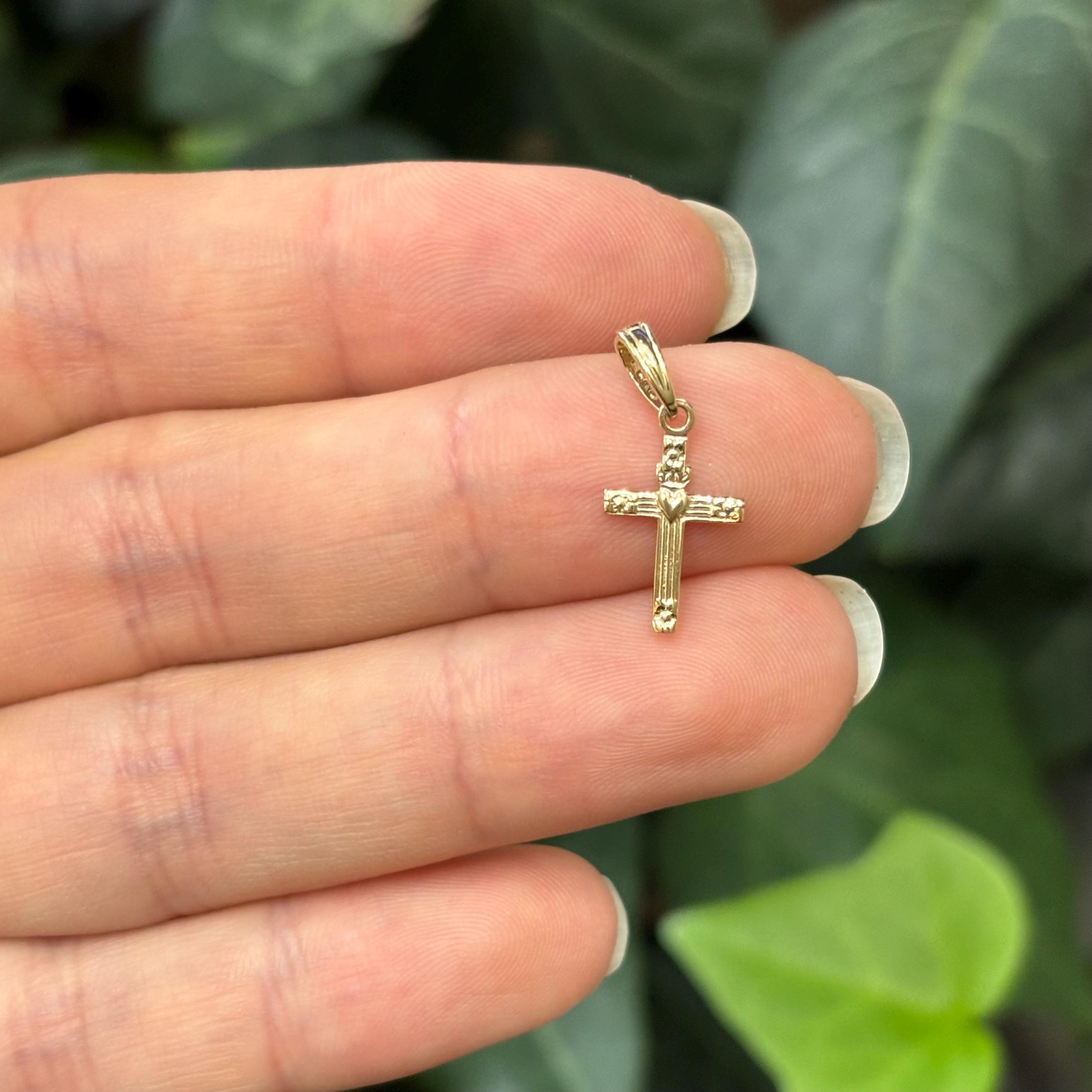 14k Gold Crucifix Cross Charm Pendant Mini