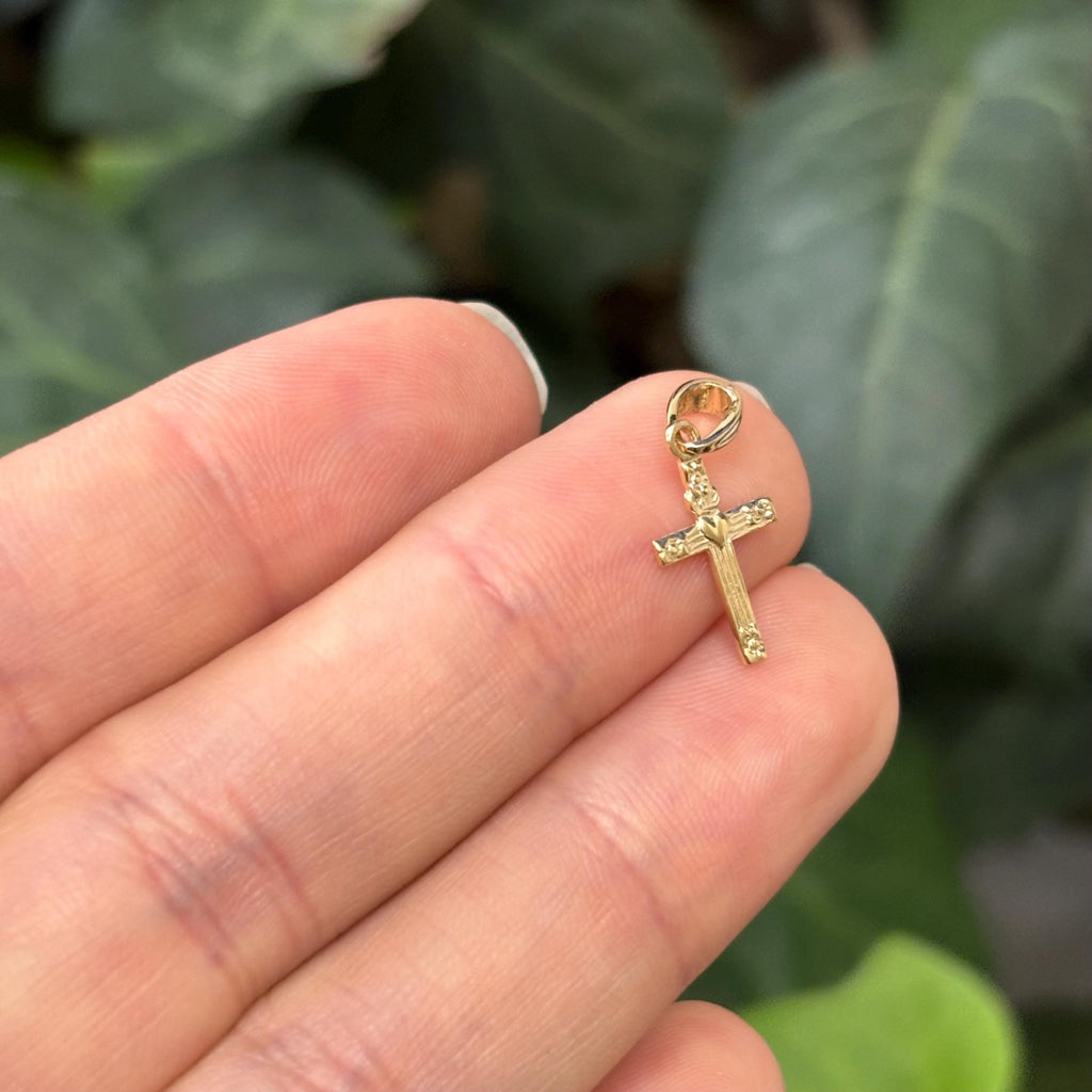14k Gold Crucifix Cross Charm Pendant Mini