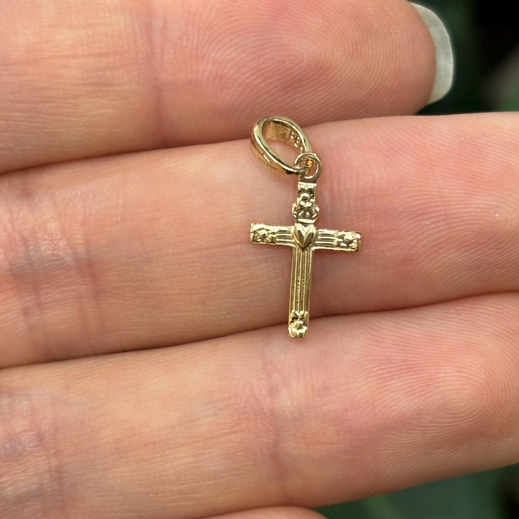 14k Gold Crucifix Cross Charm Pendant Mini
