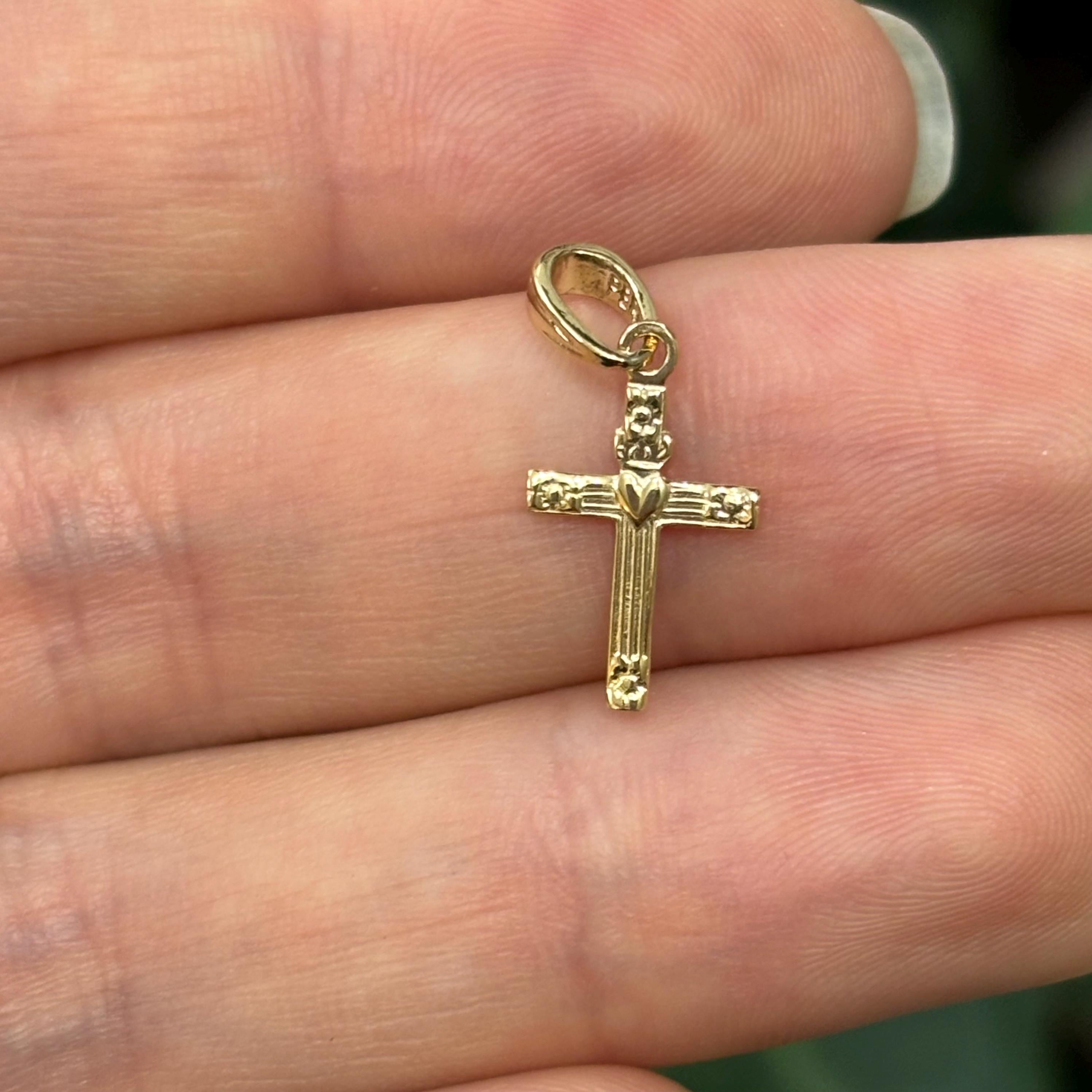 14k Gold Crucifix Cross Charm Pendant Mini