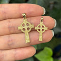 14k Gold Celtic Circle Textured Cross Charm Pendant