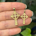 14k Gold Celtic Circle Textured Cross Charm Pendant