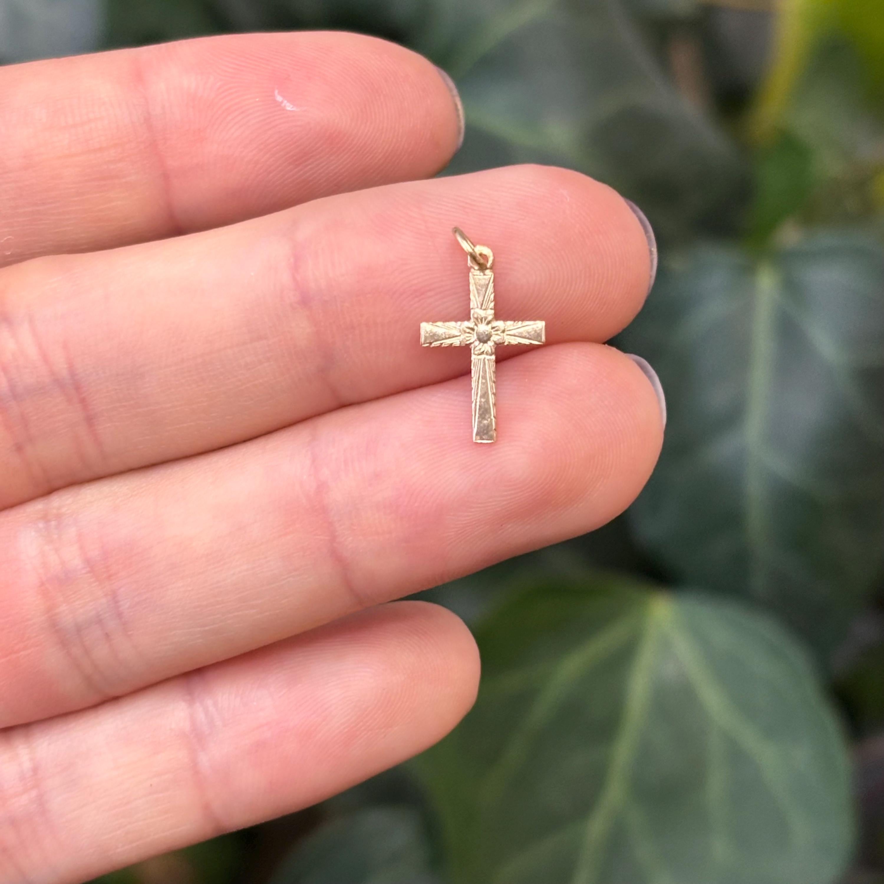 14k Gold Flower Floral Mini Cross Charm Pendant