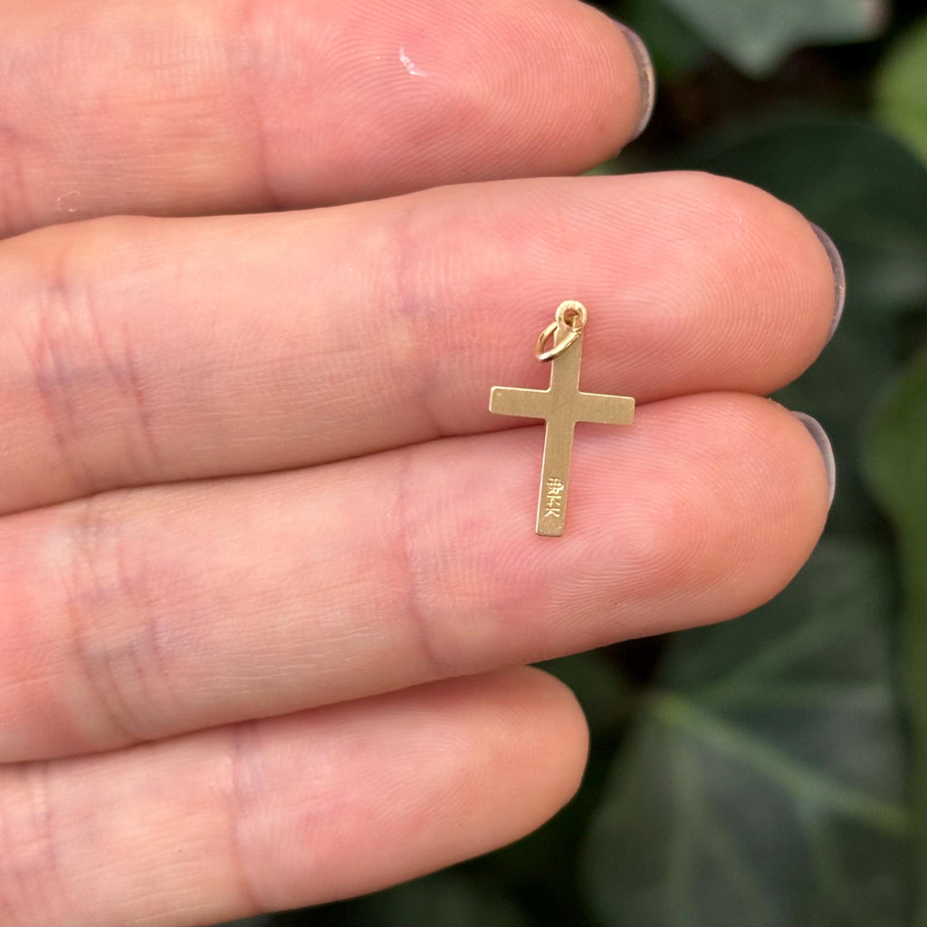 14k Gold Flower Floral Mini Cross Charm Pendant