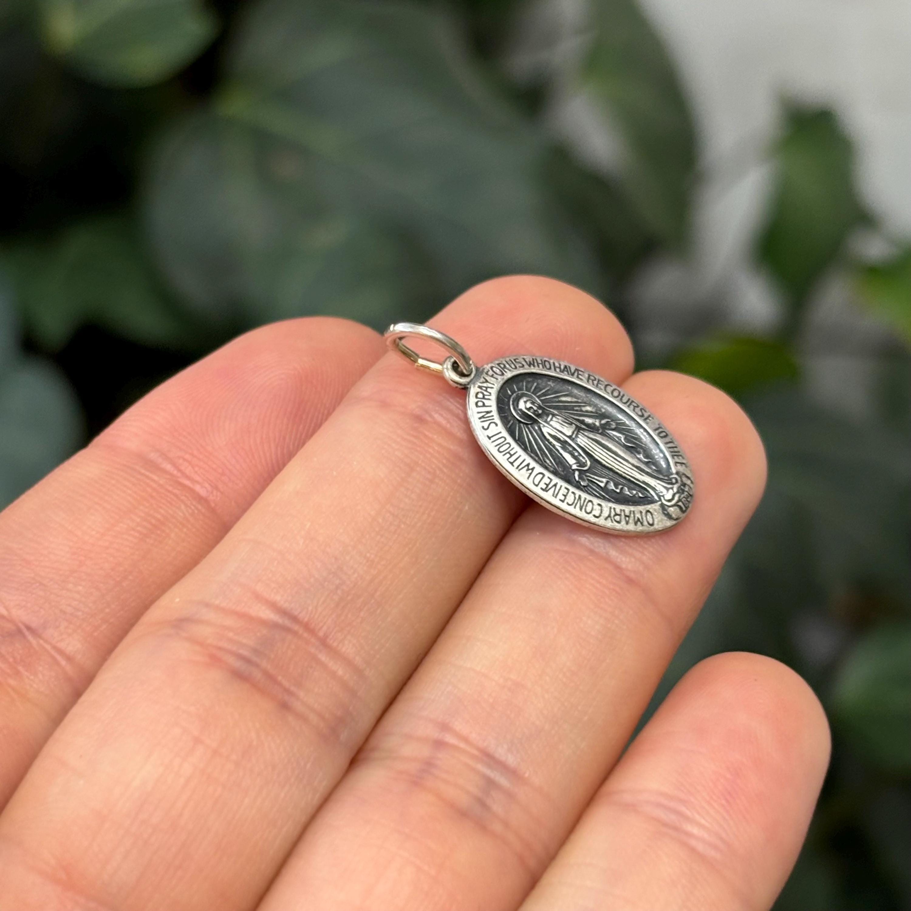 Sterling Silver Miraculous Medal Oval Medal Charm Pendant 19mm x 14mm
