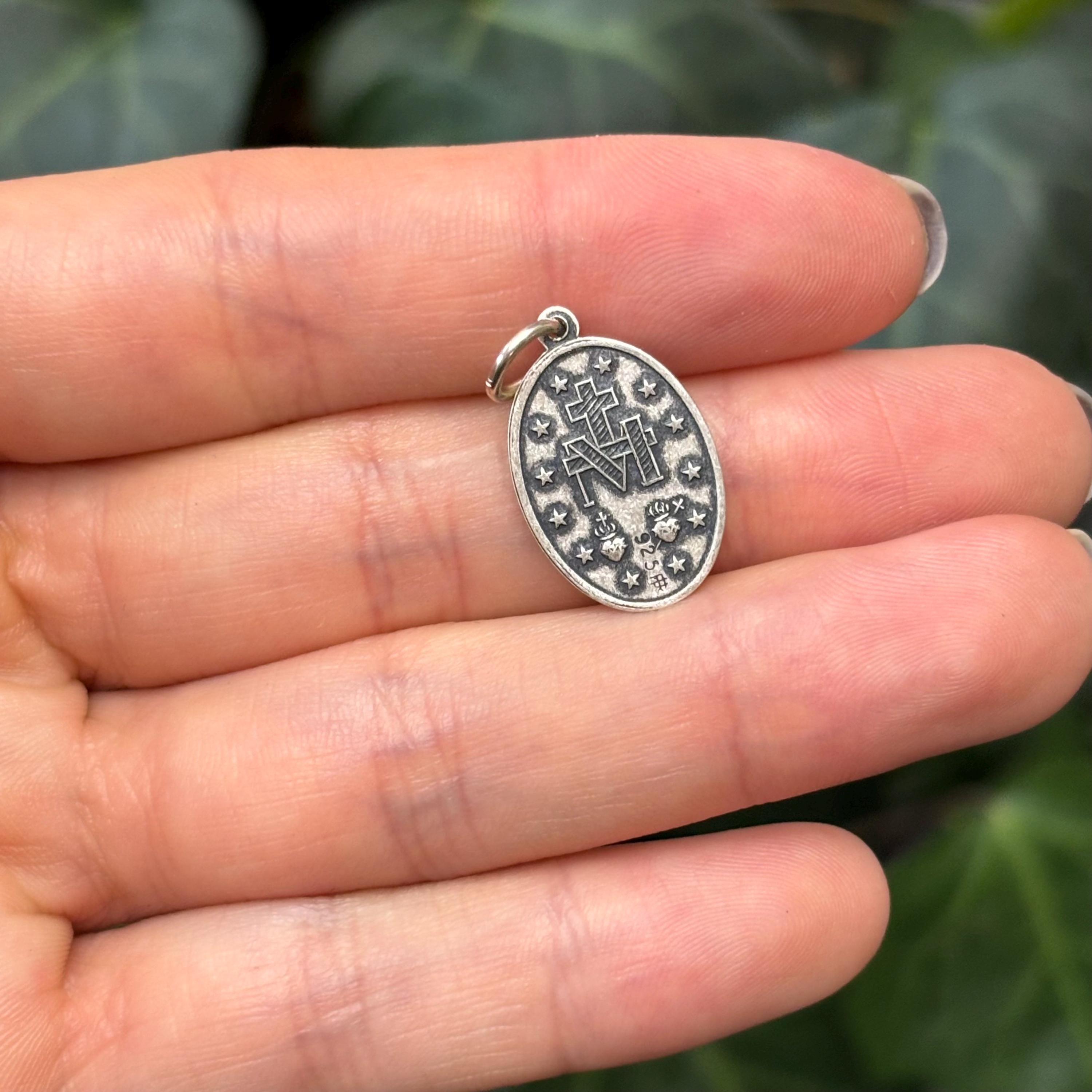 Sterling Silver Miraculous Medal Oval Medal Charm Pendant 19mm x 14mm