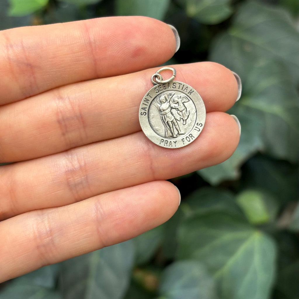 Sterling Silver St Sebastian Round Medal Pendant 18mm
