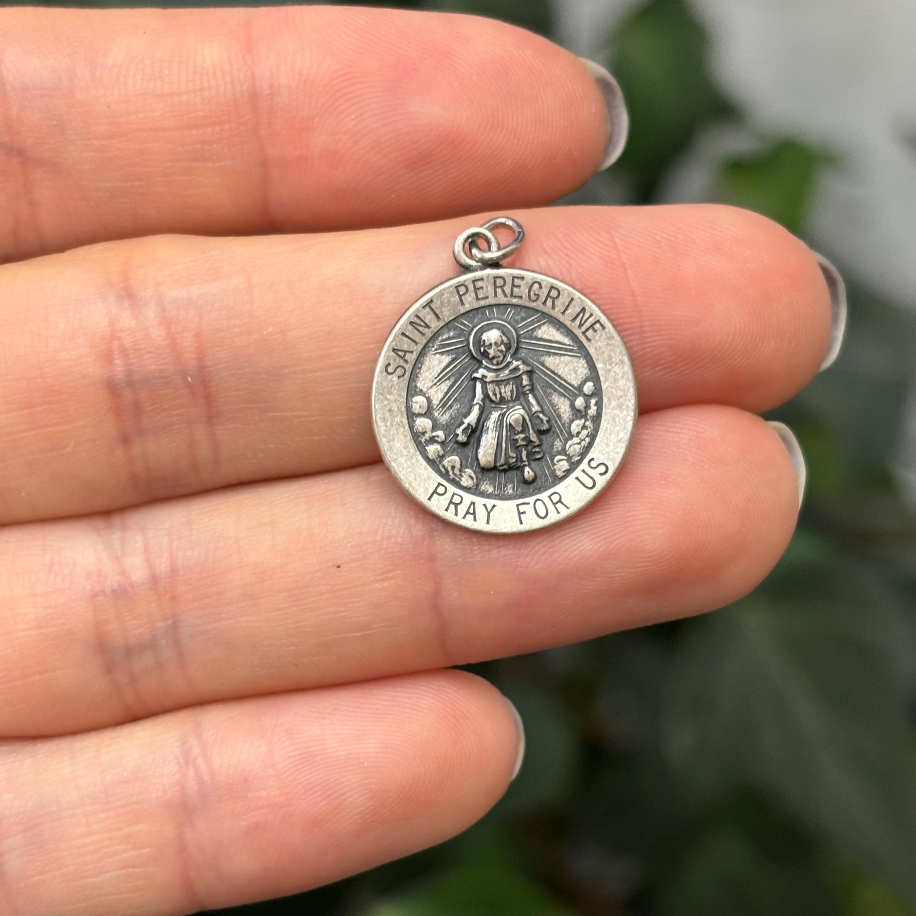 Sterling Silver St Peregrine Round Medal Pendant 18mm
