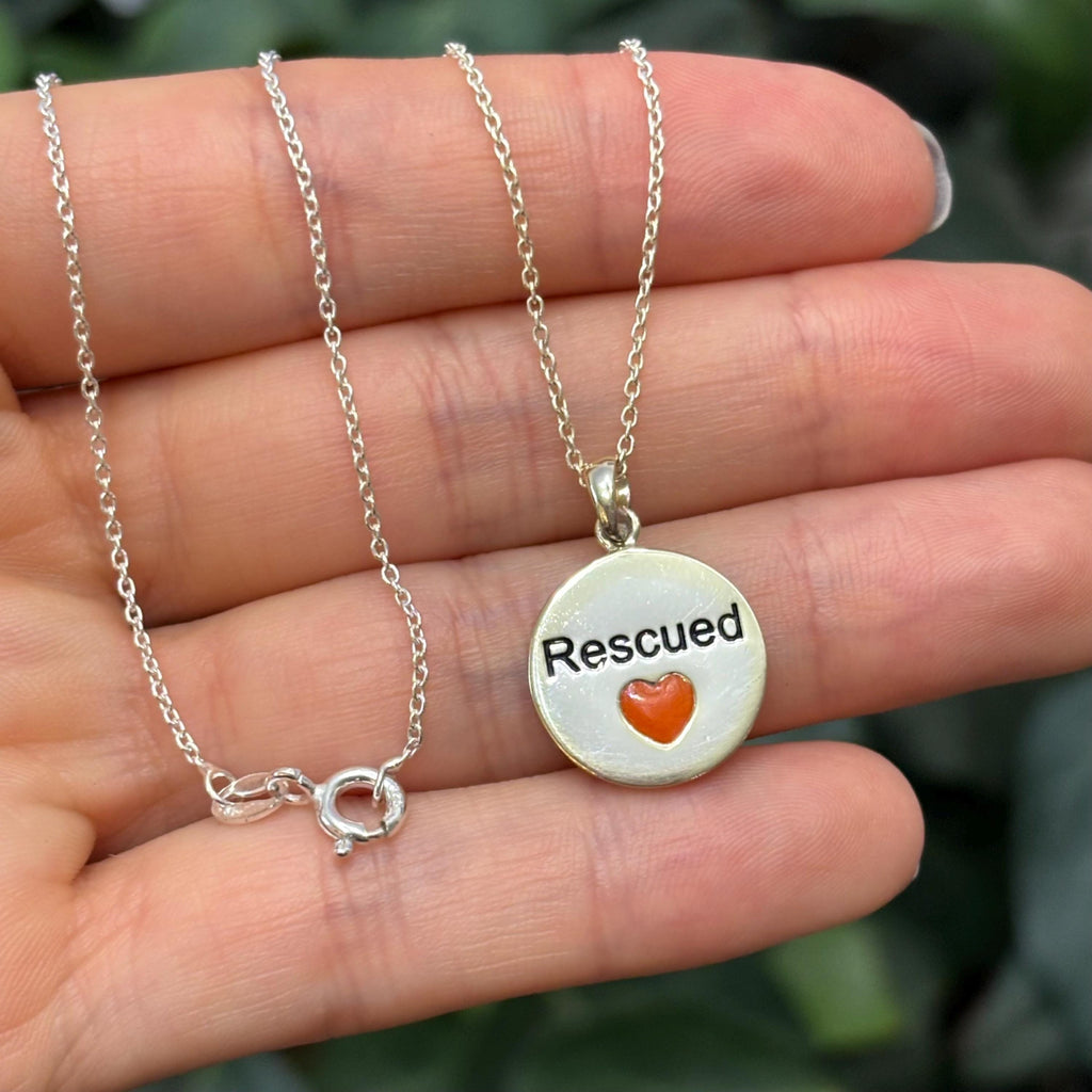 Sterling Silver Rescued Disc Pet Pendant Necklace with Enamel Heart