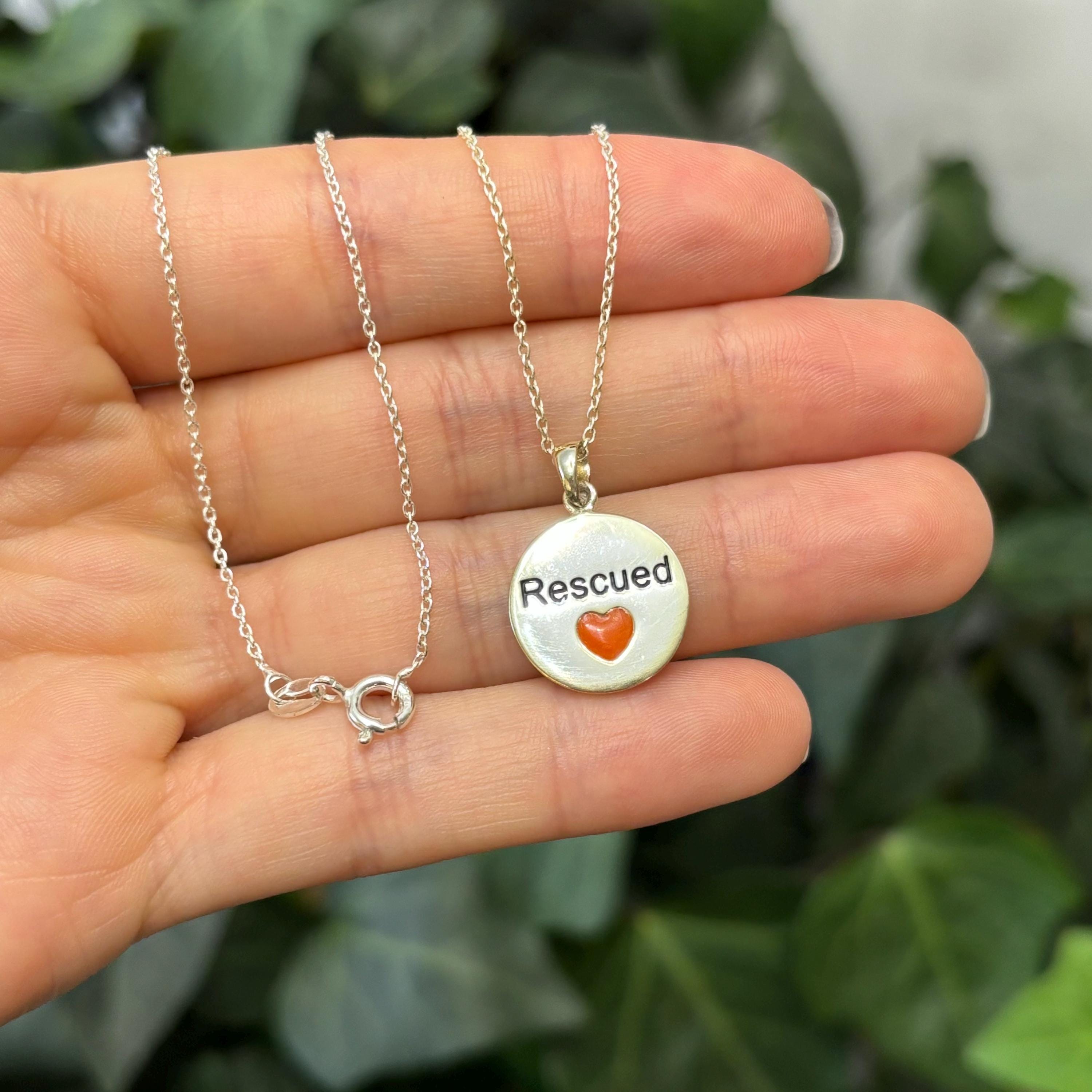 Sterling Silver Rescued Disc Pet Pendant Necklace with Enamel Heart