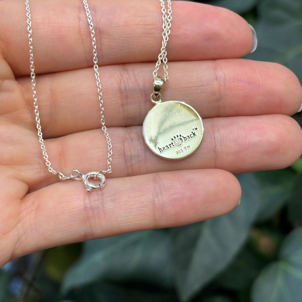Sterling Silver Rescued Disc Pet Pendant Necklace with Enamel Heart