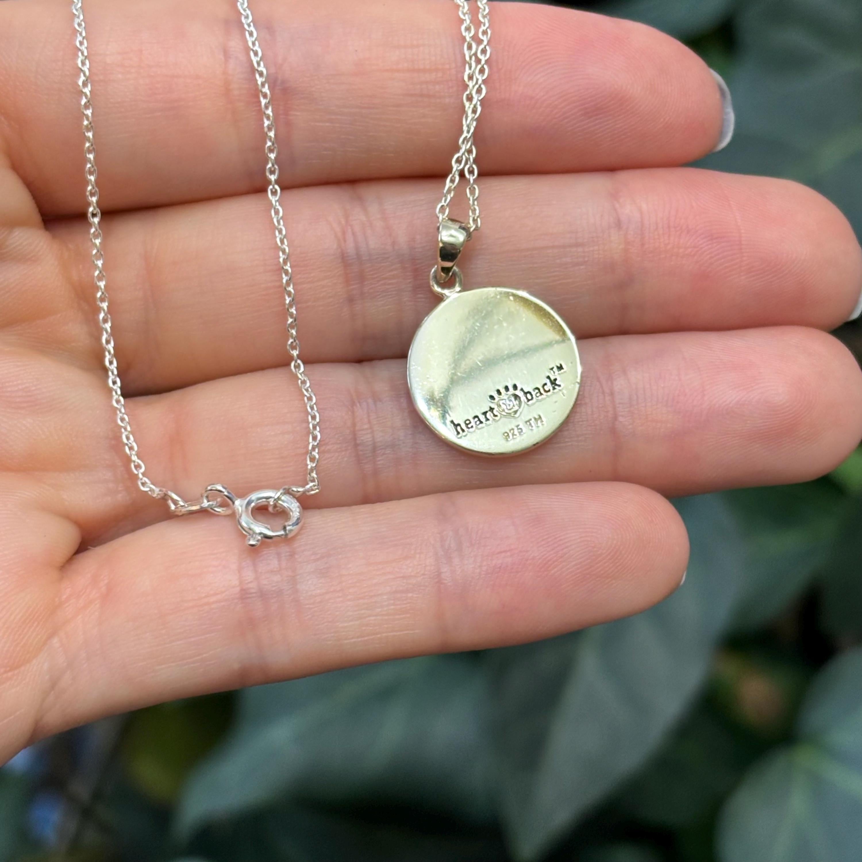 Sterling Silver Rescued Disc Pet Pendant Necklace with Enamel Heart