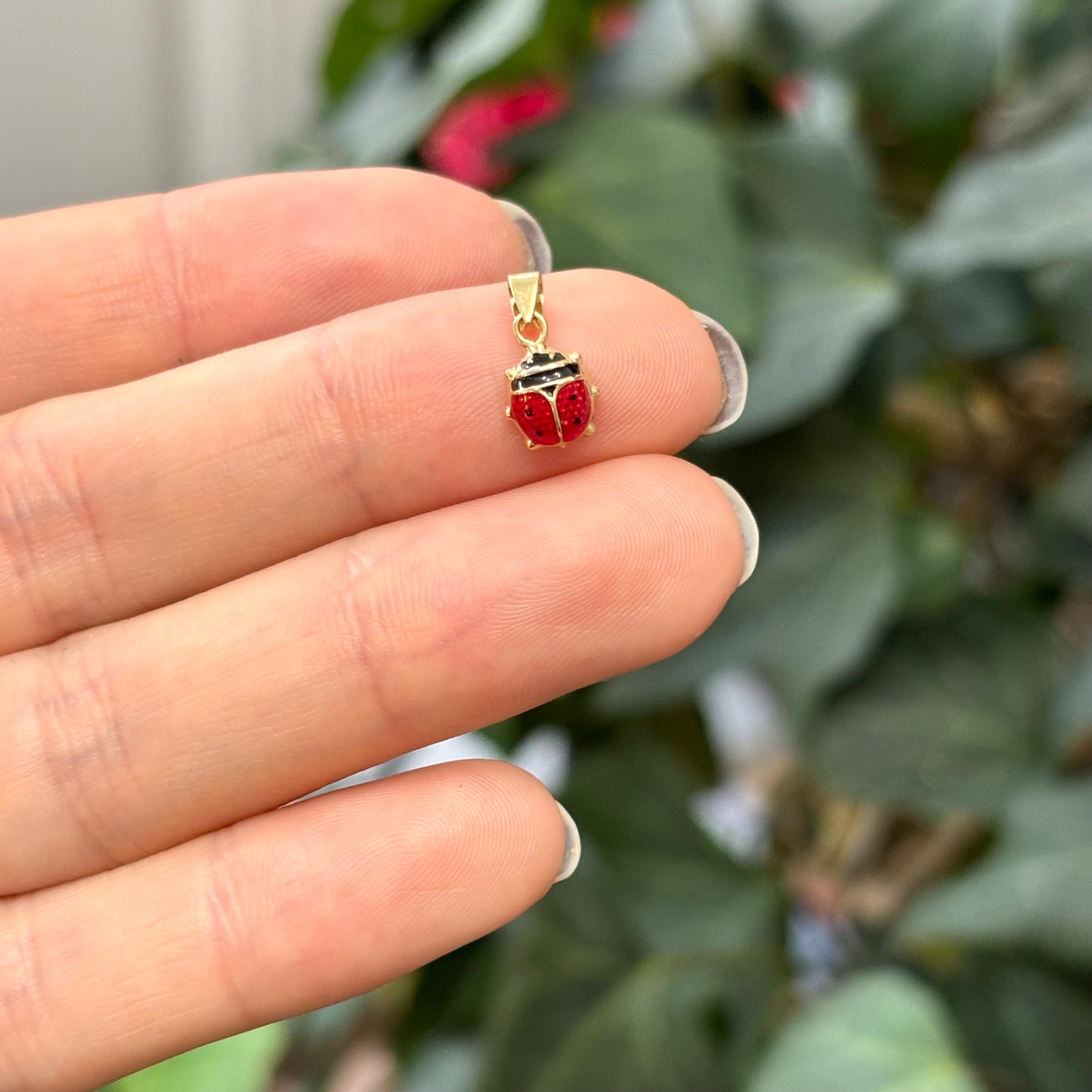 14k Gold Red Ladybug 2D Pendant Charm