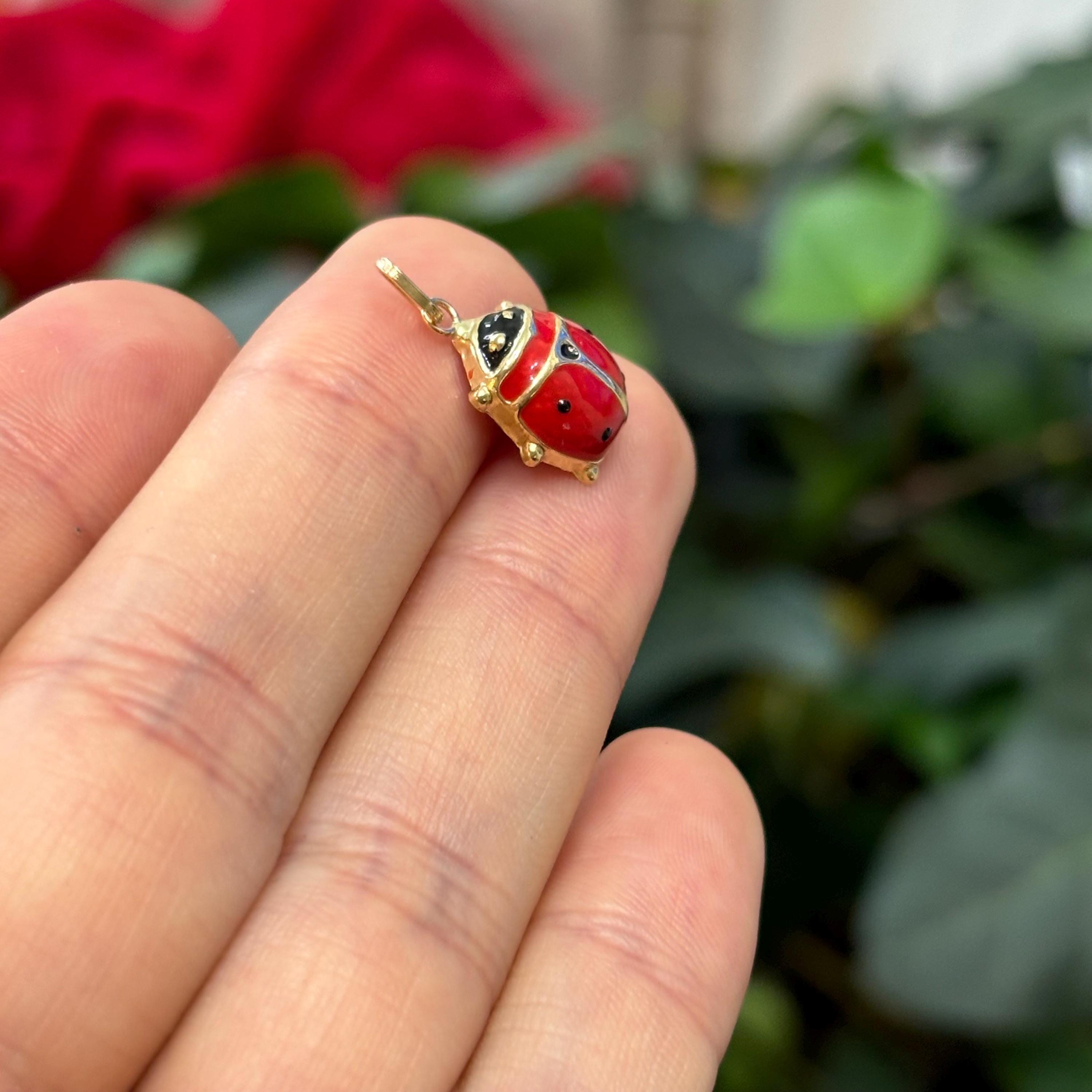 14k Gold Red Ladybug 2D Pendant Charm