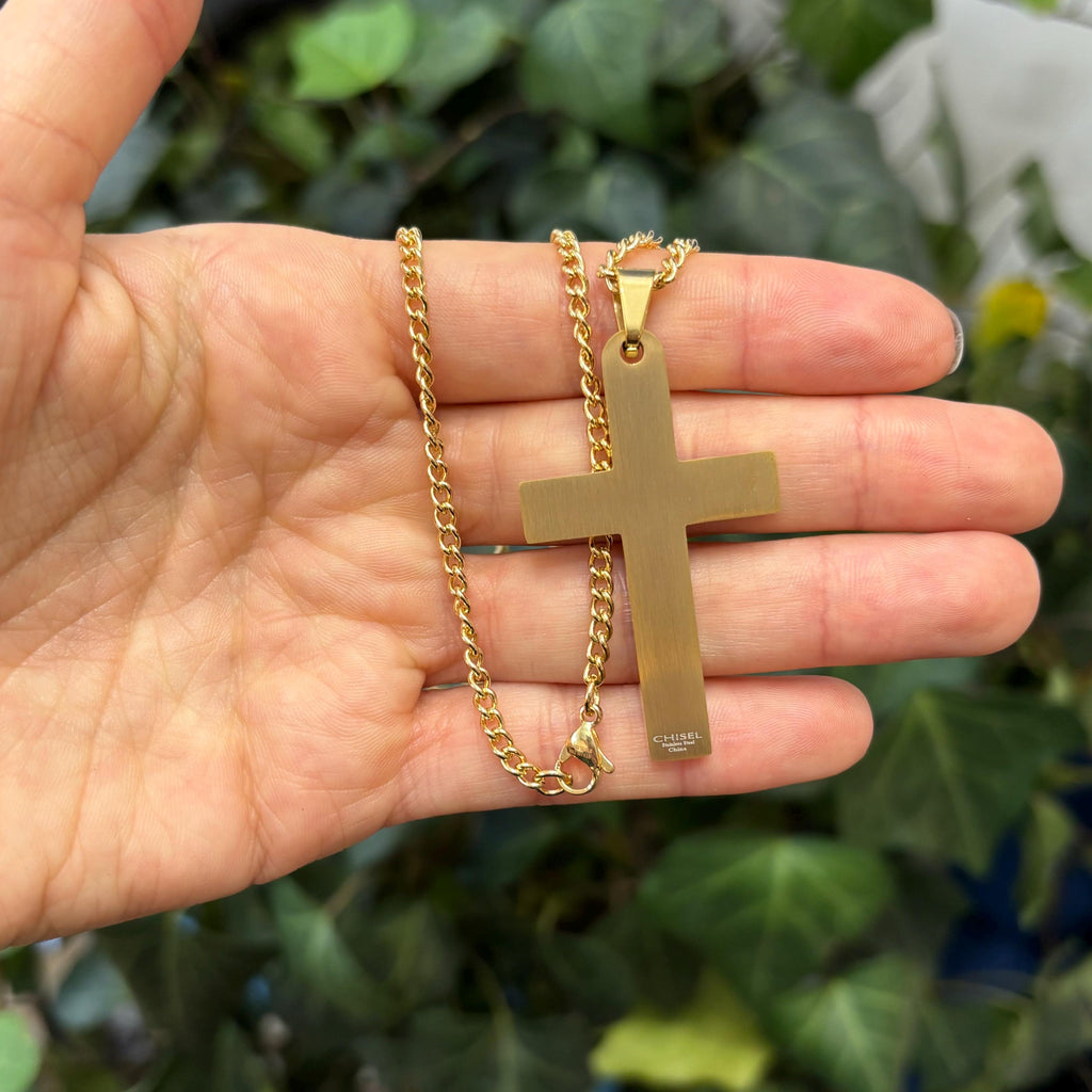 Gold-Tone Stainless Steel Lord’s Prayer Cross Pendant Necklace