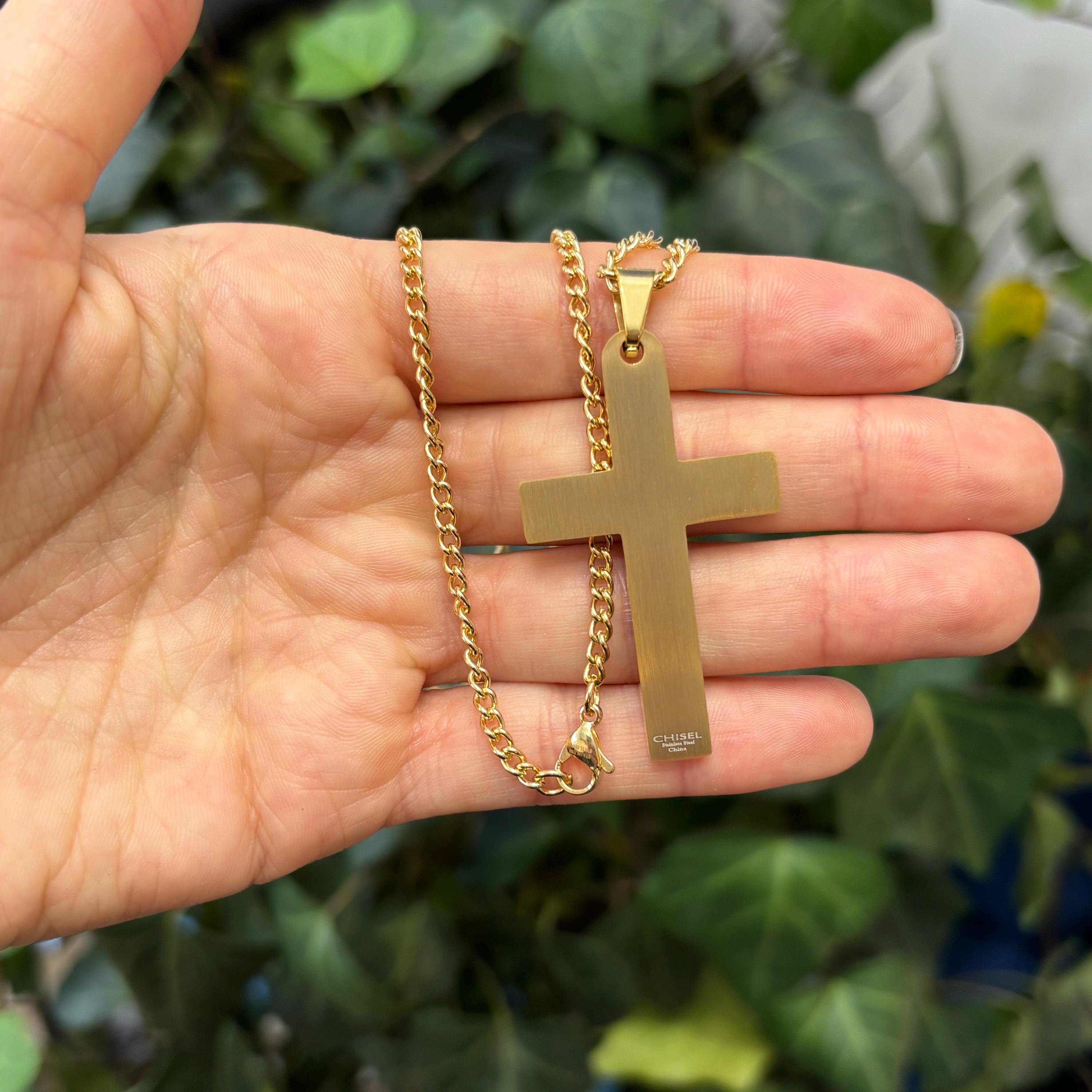 Gold-Tone Stainless Steel Lord’s Prayer Cross Pendant Necklace