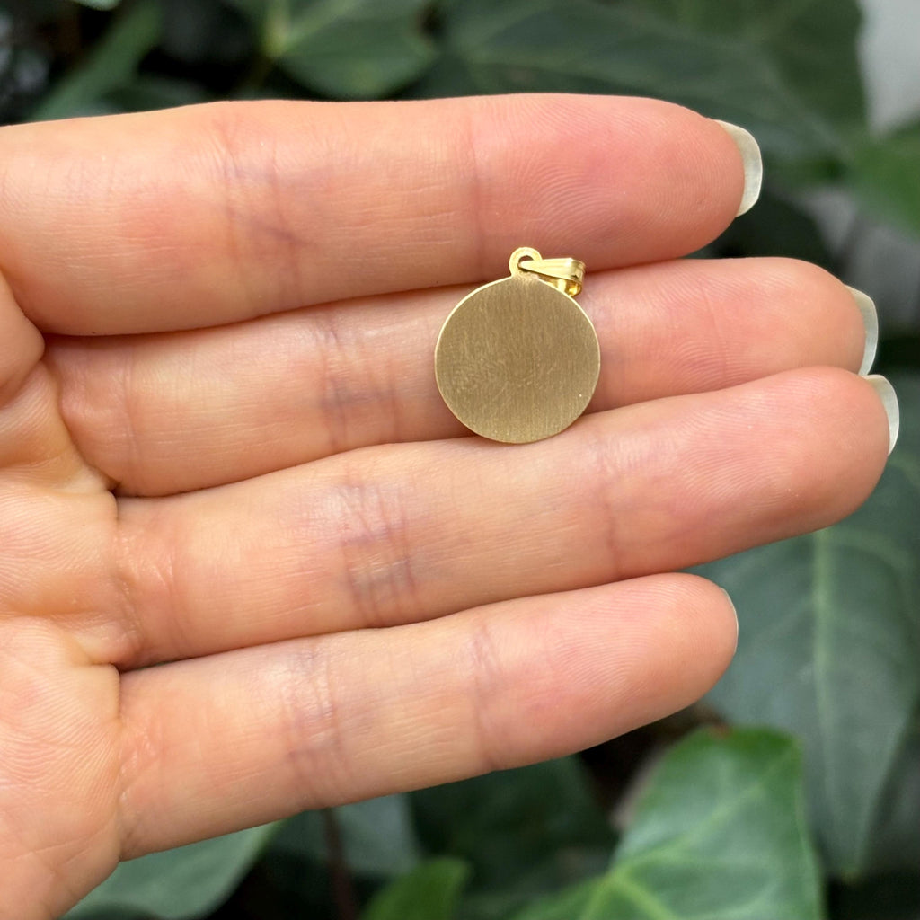 14k Gold St Francis Assisi Satin Medal Pendant Hollow 15mm
