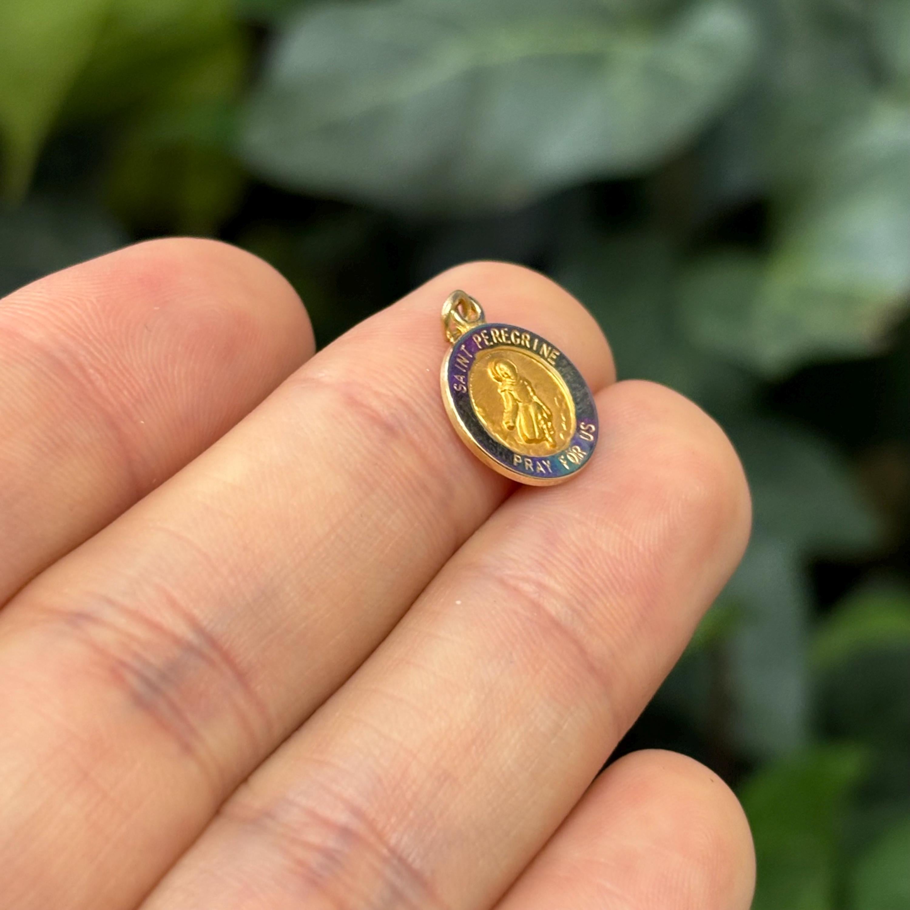 14k Gold St Peregrine Round Medal Pendant 12mm Hollow