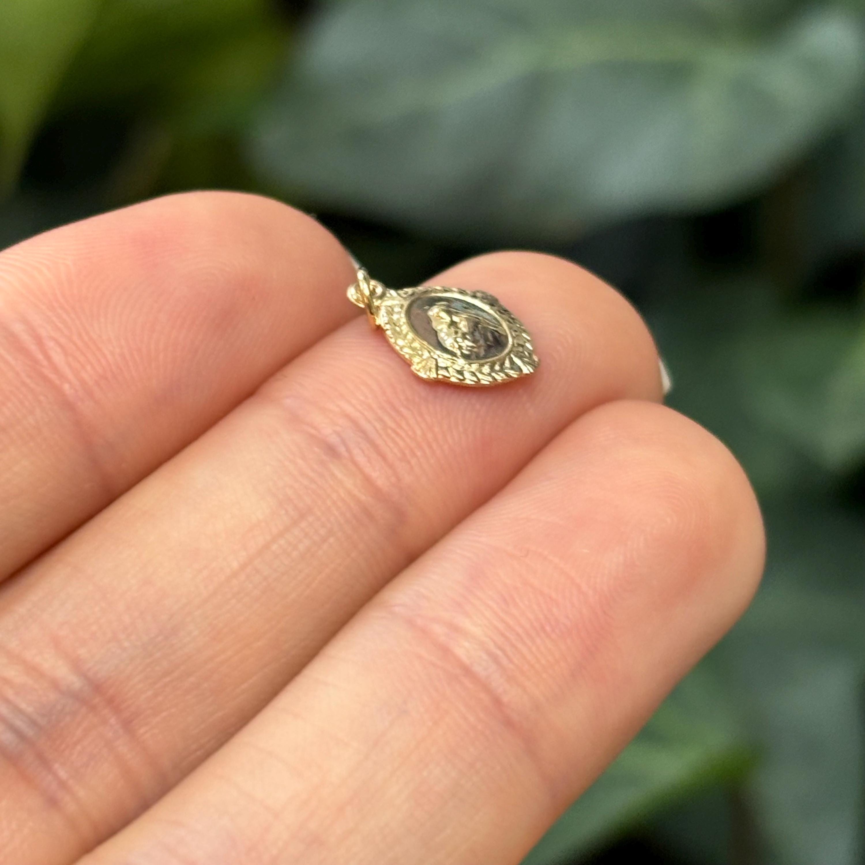 14k Gold St Anthony Medal Oval Tiny Medal Pendant Charm