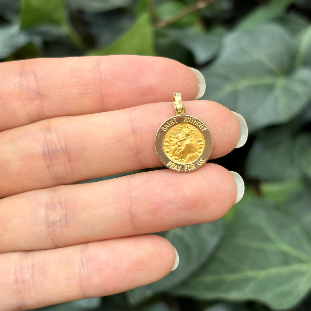 14k Gold St Anthony Medal Round Medal Pendant 15mm