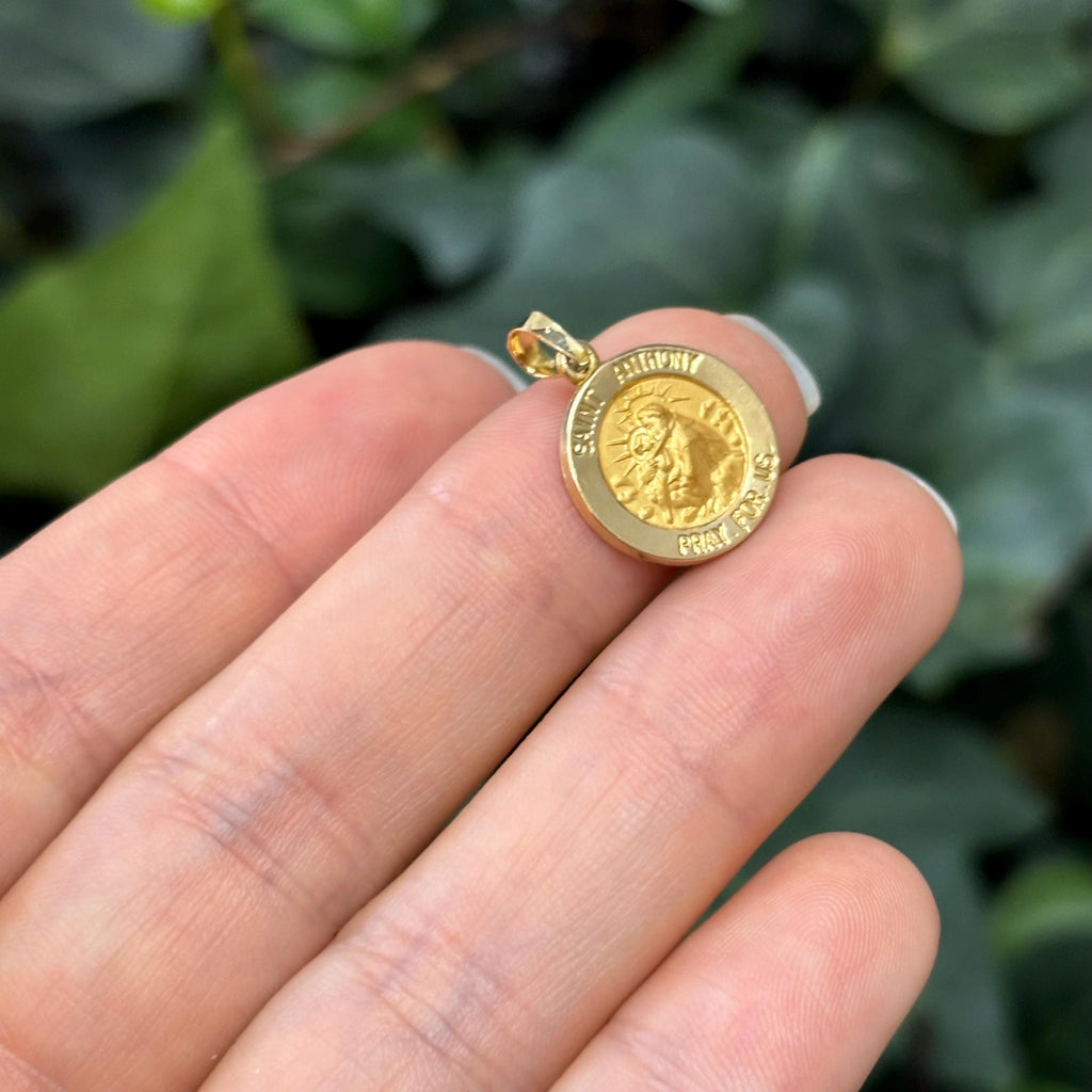 14k Gold St Anthony Medal Round Medal Pendant 15mm