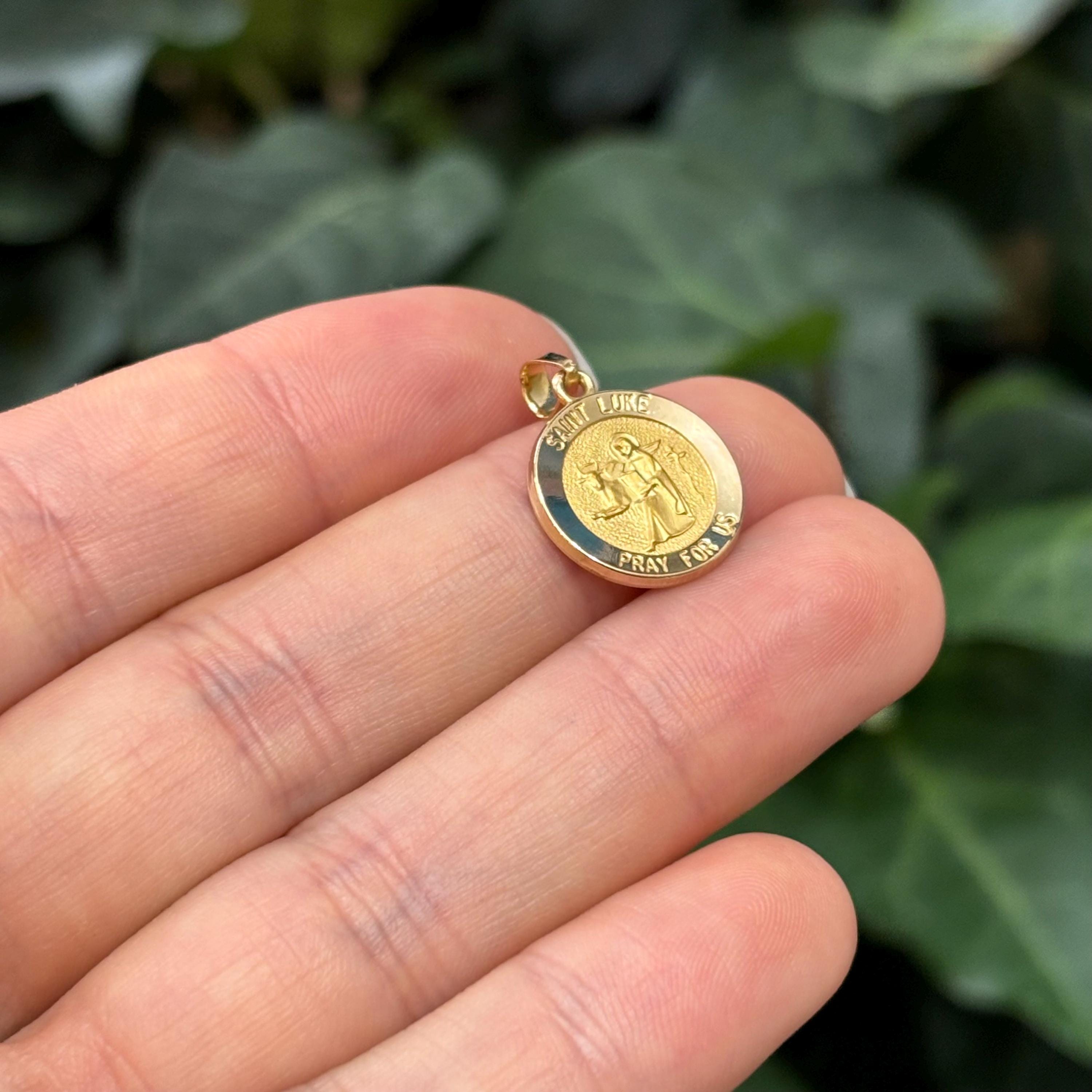 14k Gold St Luke Medal Round Medal Pendant 15mm