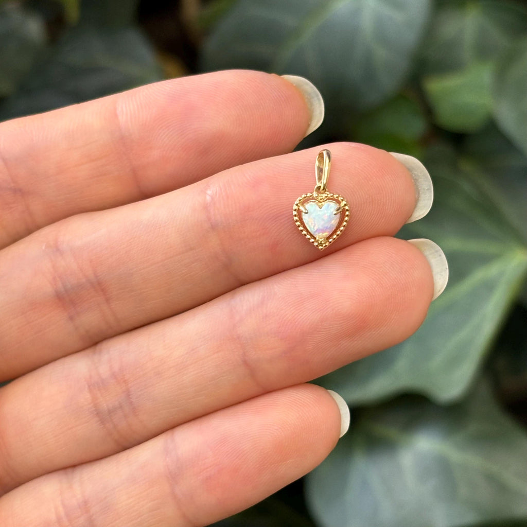 14k Gold Lab-Created Opal Heart Mini Charm Pendant