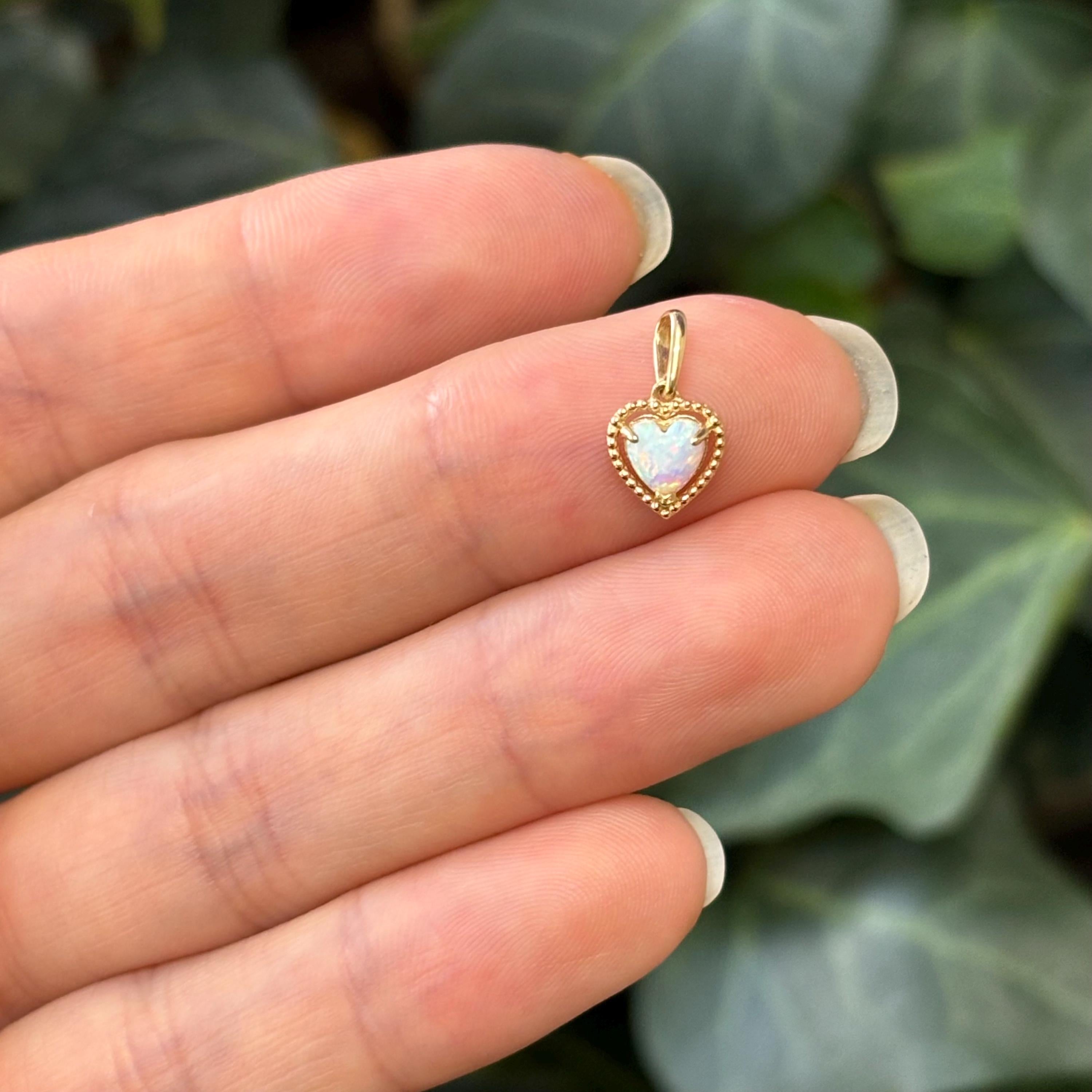 14k Gold Lab-Created Opal Heart Mini Charm Pendant