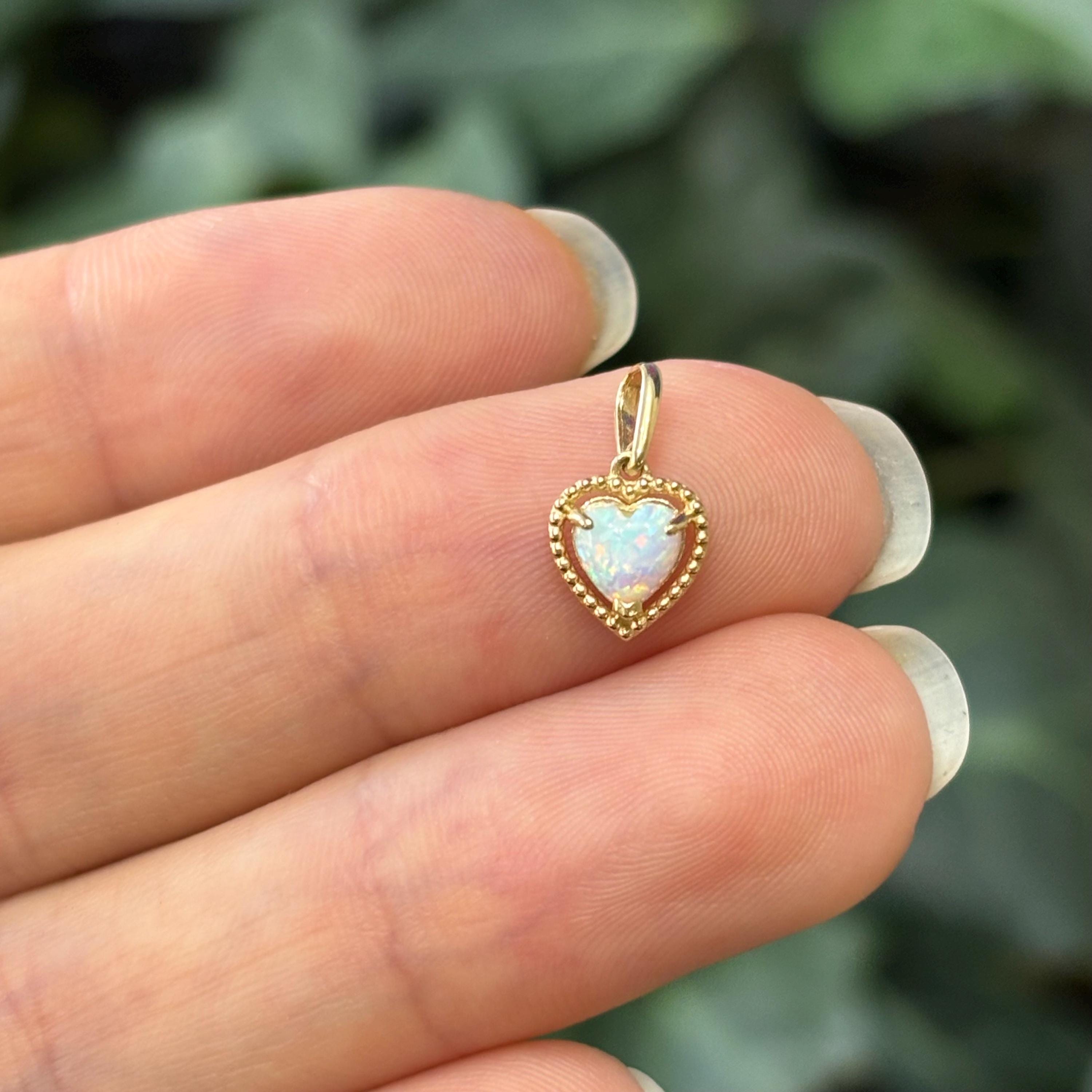 14k Gold Lab-Created Opal Heart Mini Charm Pendant