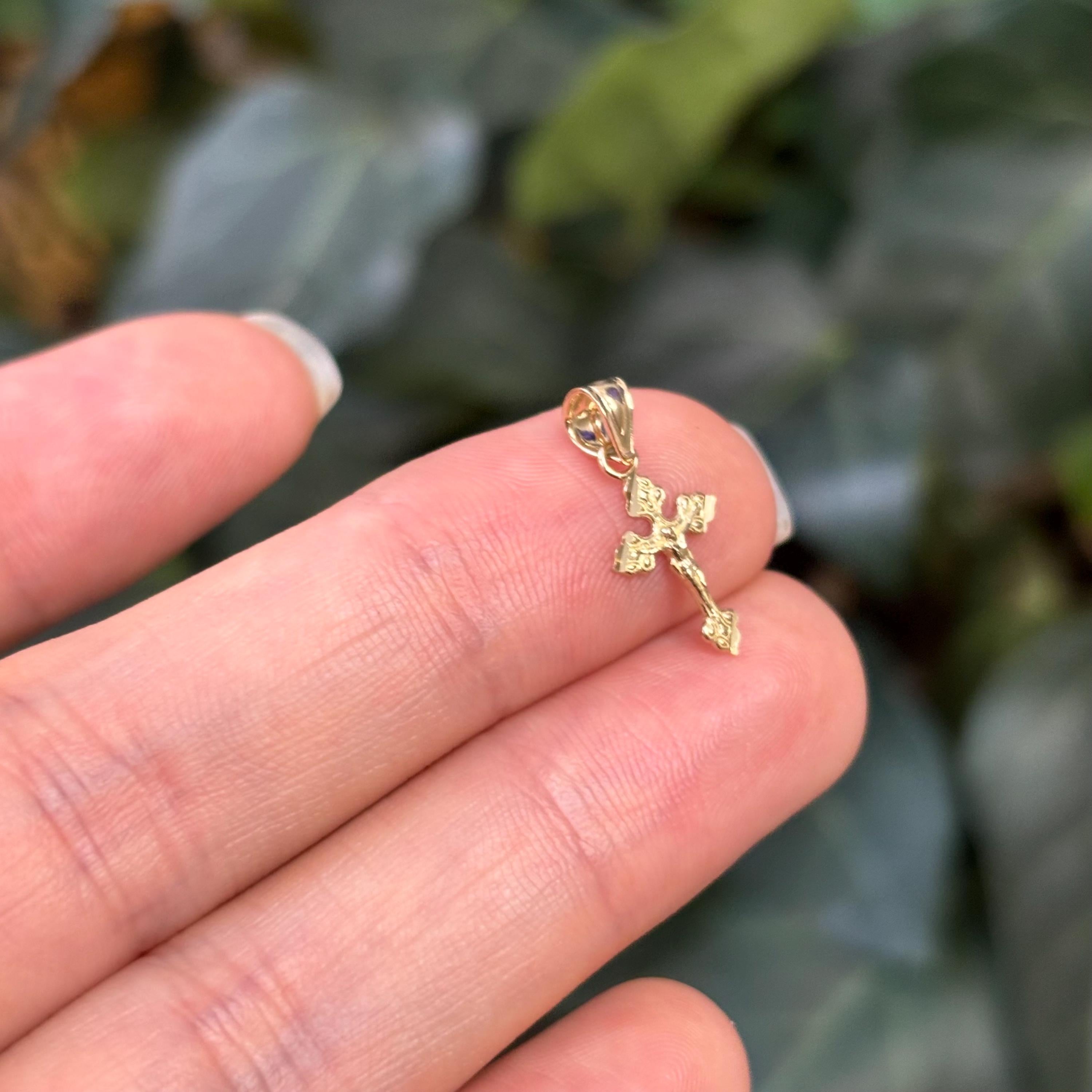 10K Gold Crucifix Cross Charm Pendant Mini Small Tiny