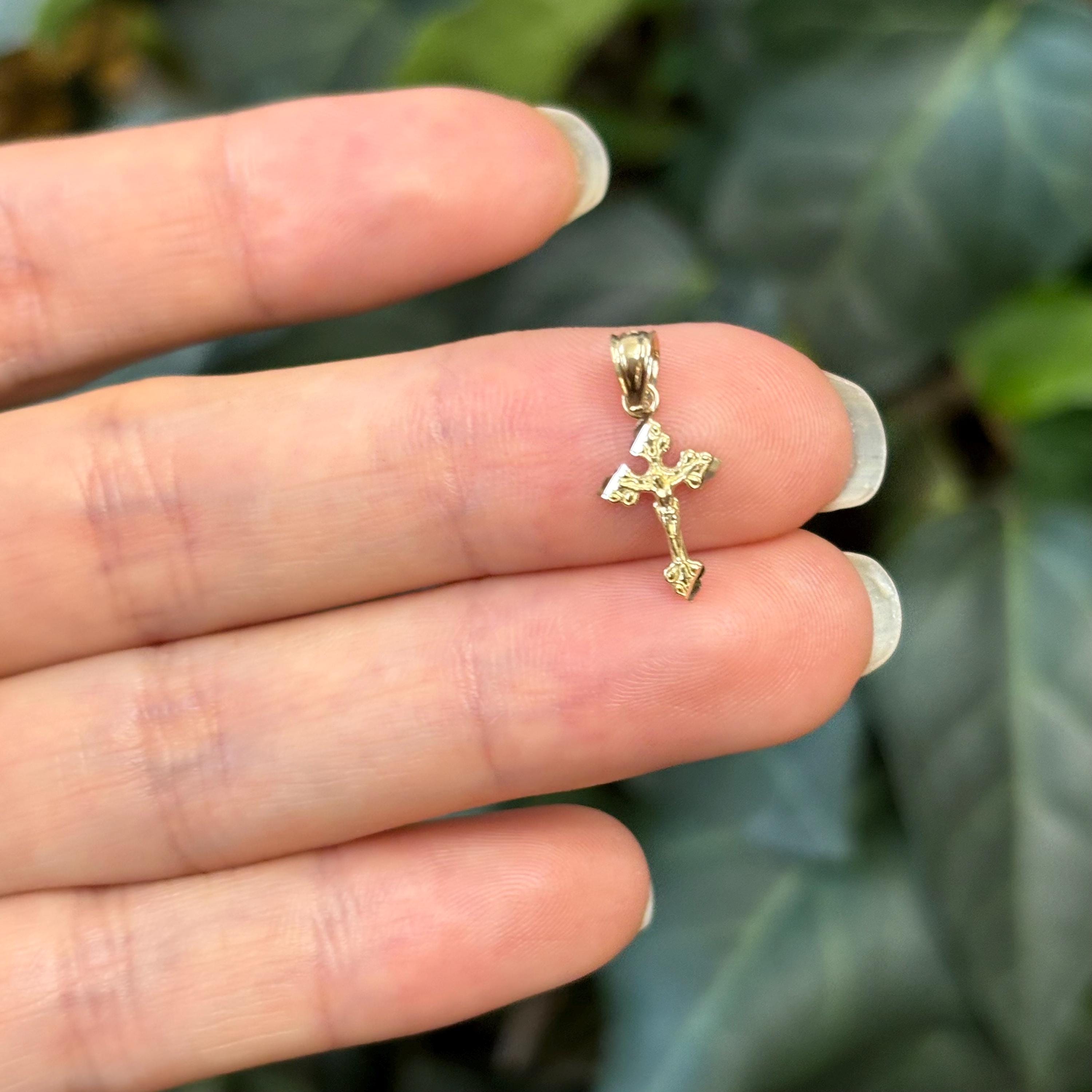 10K Gold Crucifix Cross Charm Pendant Mini Small Tiny