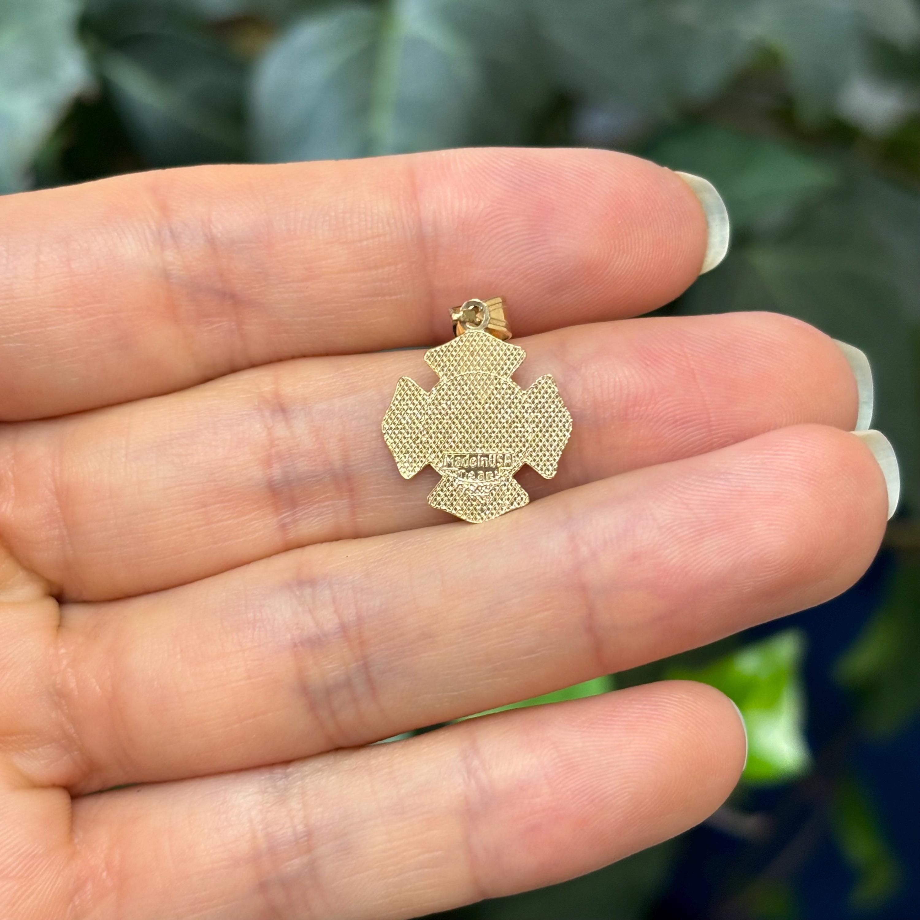 14k Yellow Gold St Florian Firefighter Badge Medal Pendant