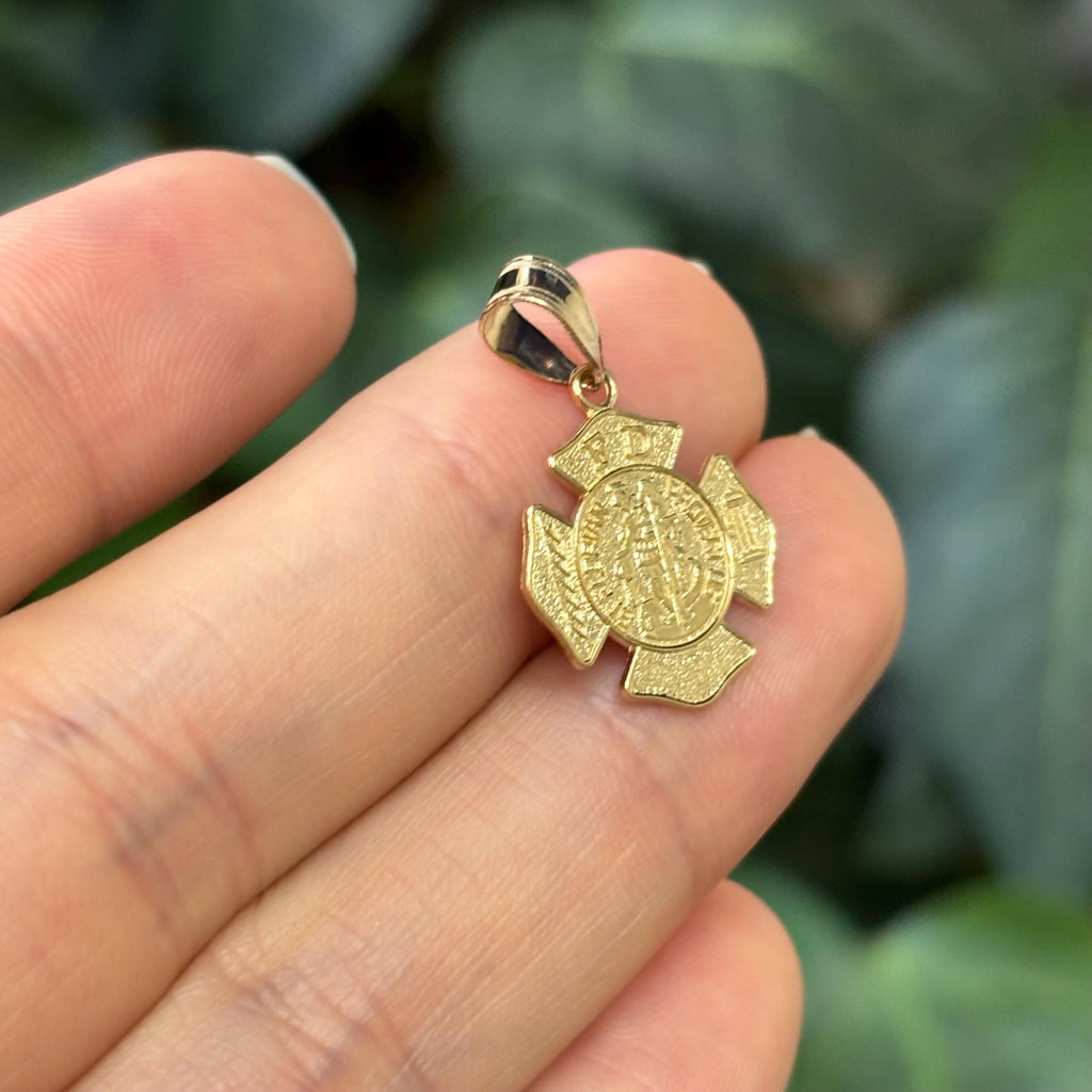 14k Yellow Gold St Florian Firefighter Badge Medal Pendant