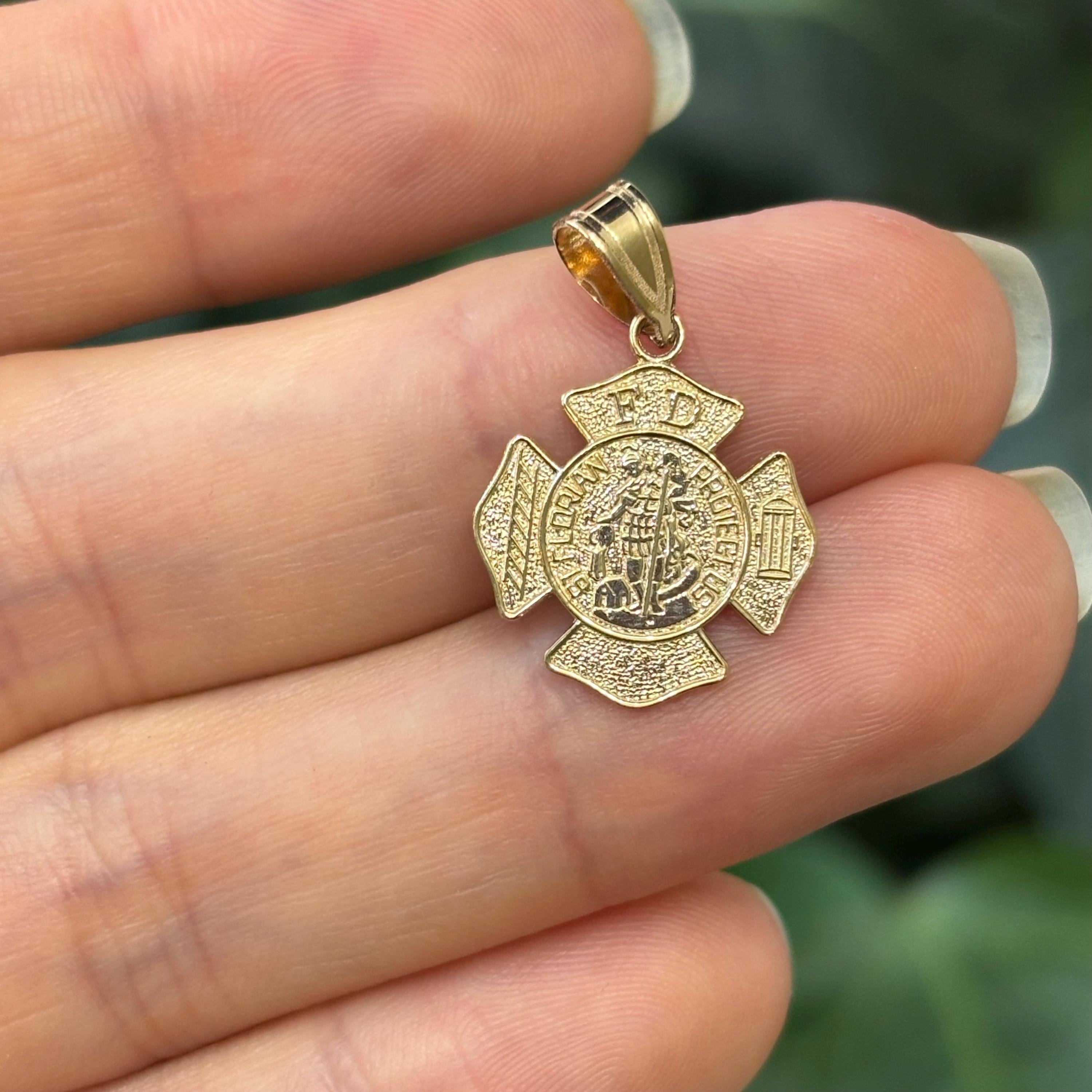 14k Yellow Gold St Florian Firefighter Badge Medal Pendant